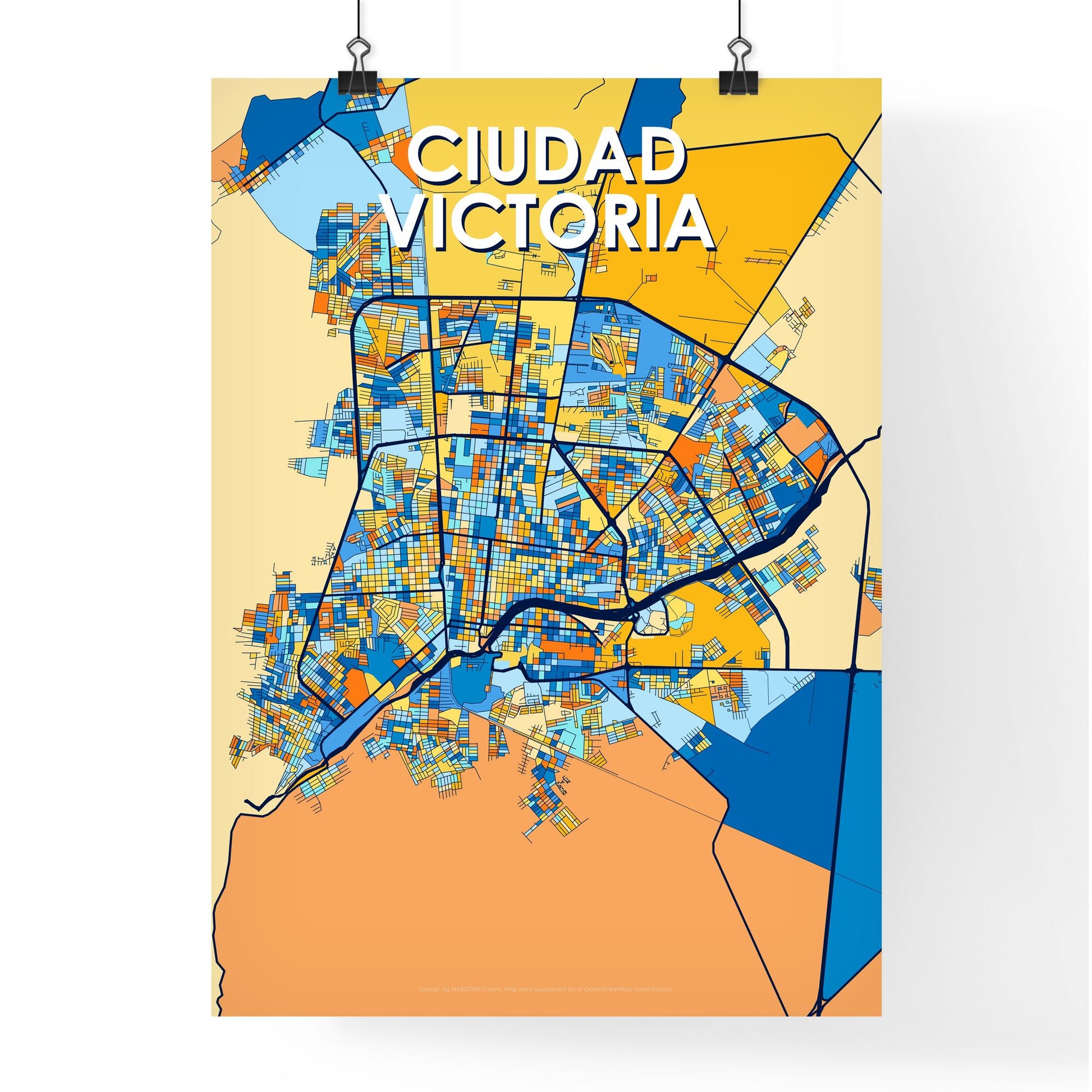 CIUDAD VICTORIA MEXICO Vibrant Colorful Art Map Poster Blue Orange