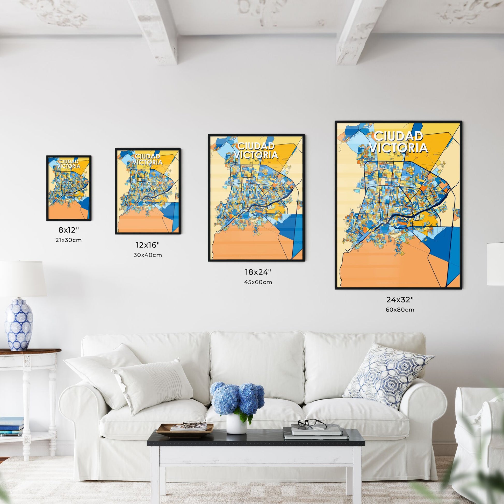 CIUDAD VICTORIA MEXICO Vibrant Colorful Art Map Poster Blue Orange