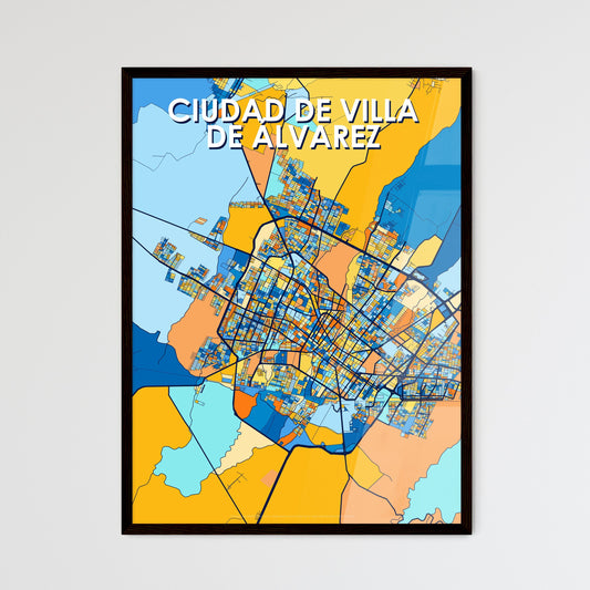 CIUDAD DE VILLA DE ÁLVAREZ MEXICO Vibrant Colorful Art Map Poster Blue Orange
