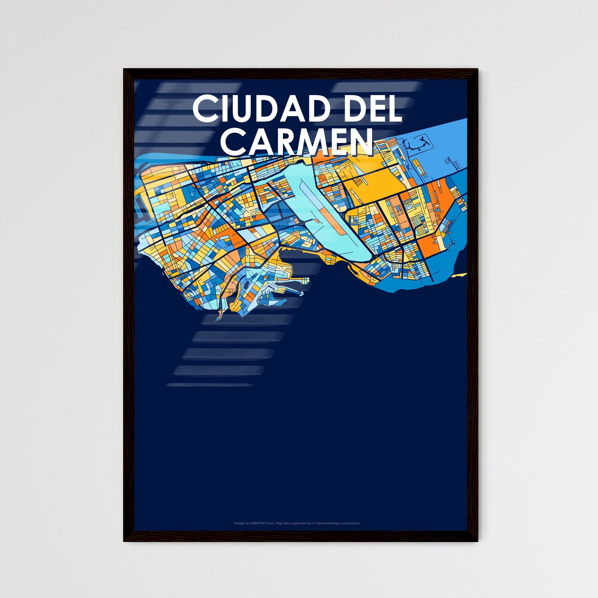 CIUDAD DEL CARMEN MEXICO Vibrant Colorful Art Map Poster Blue Orange