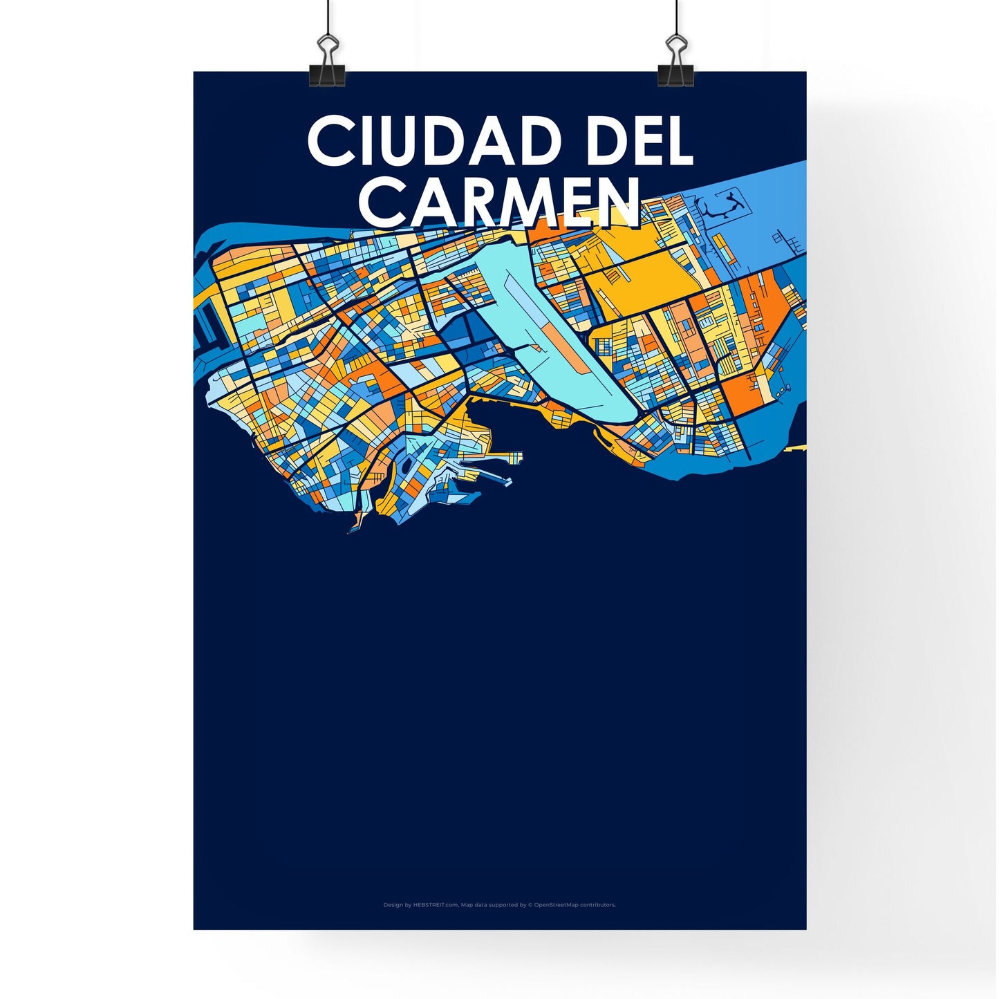 CIUDAD DEL CARMEN MEXICO Vibrant Colorful Art Map Poster Blue Orange