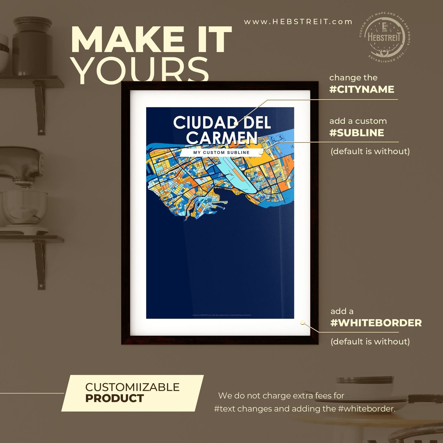 CIUDAD DEL CARMEN MEXICO Vibrant Colorful Art Map Poster Blue Orange