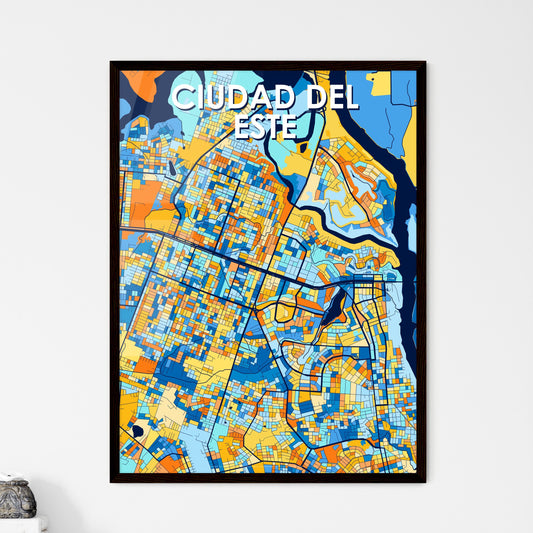 CIUDAD DEL ESTE PARAGUAY Vibrant Colorful Art Map Poster Blue Orange