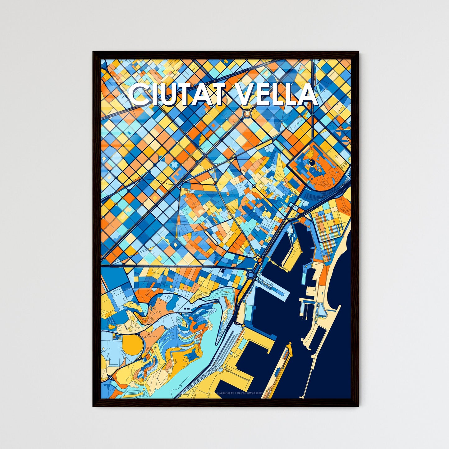 CIUTAT VELLA SPAIN Vibrant Colorful Art Map Poster Blue Orange