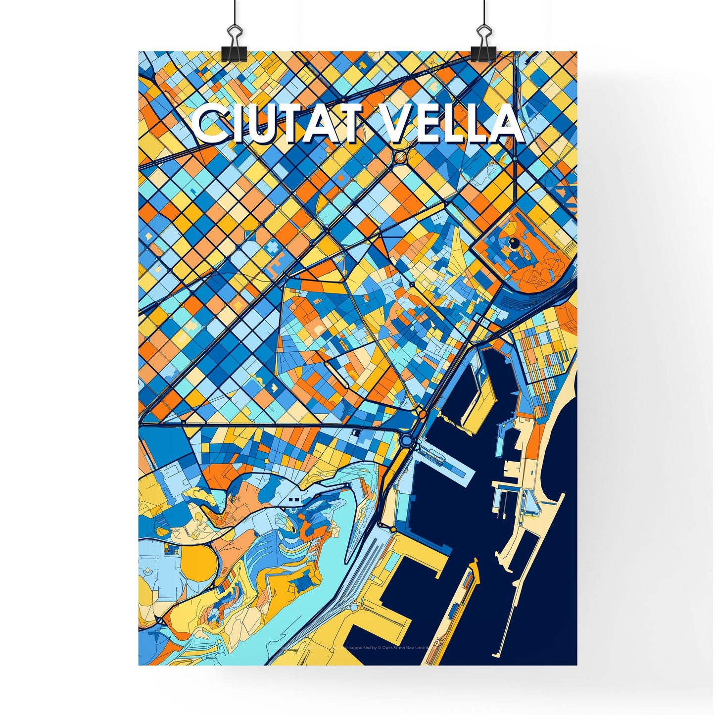 CIUTAT VELLA SPAIN Vibrant Colorful Art Map Poster Blue Orange