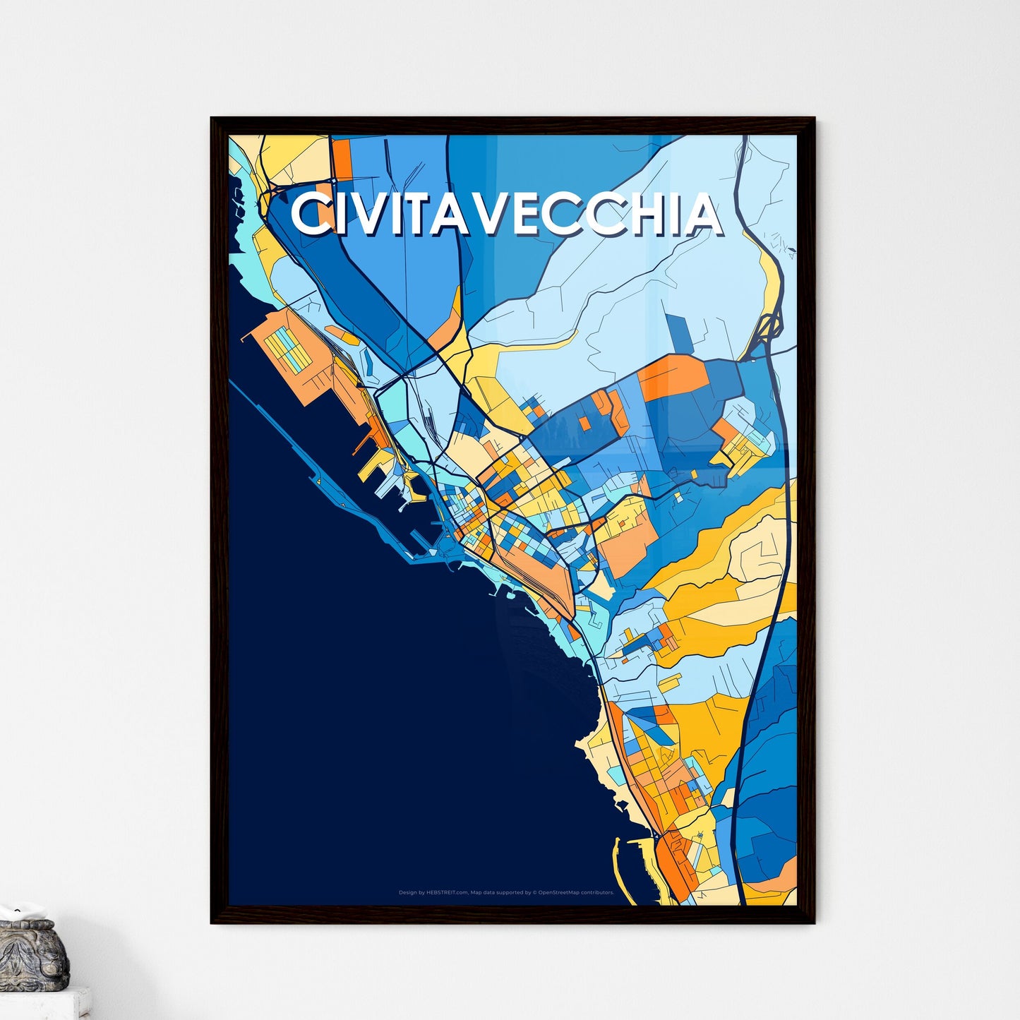 CIVITAVECCHIA ITALY Vibrant Colorful Art Map Poster Blue Orange