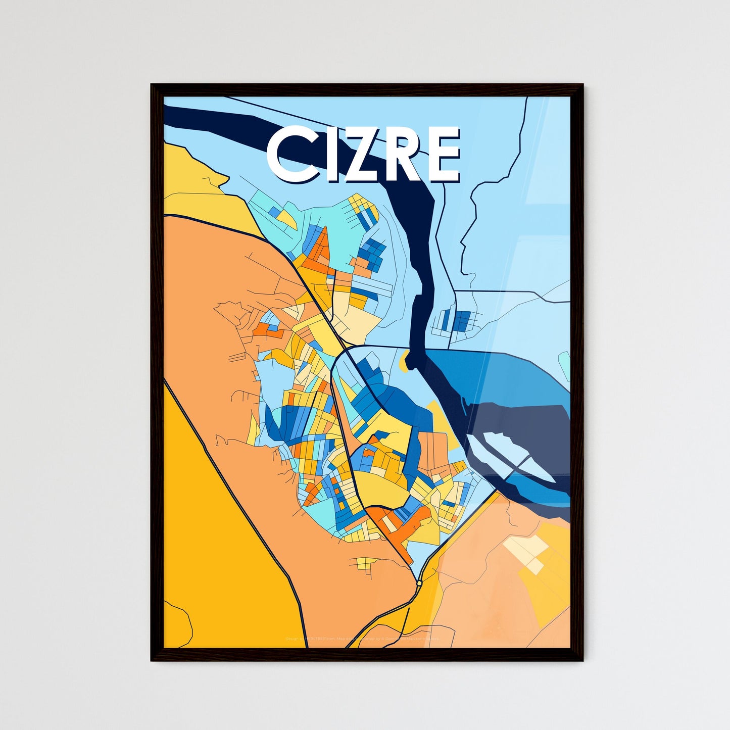 CIZRE TURKEY Vibrant Colorful Art Map Poster Blue Orange