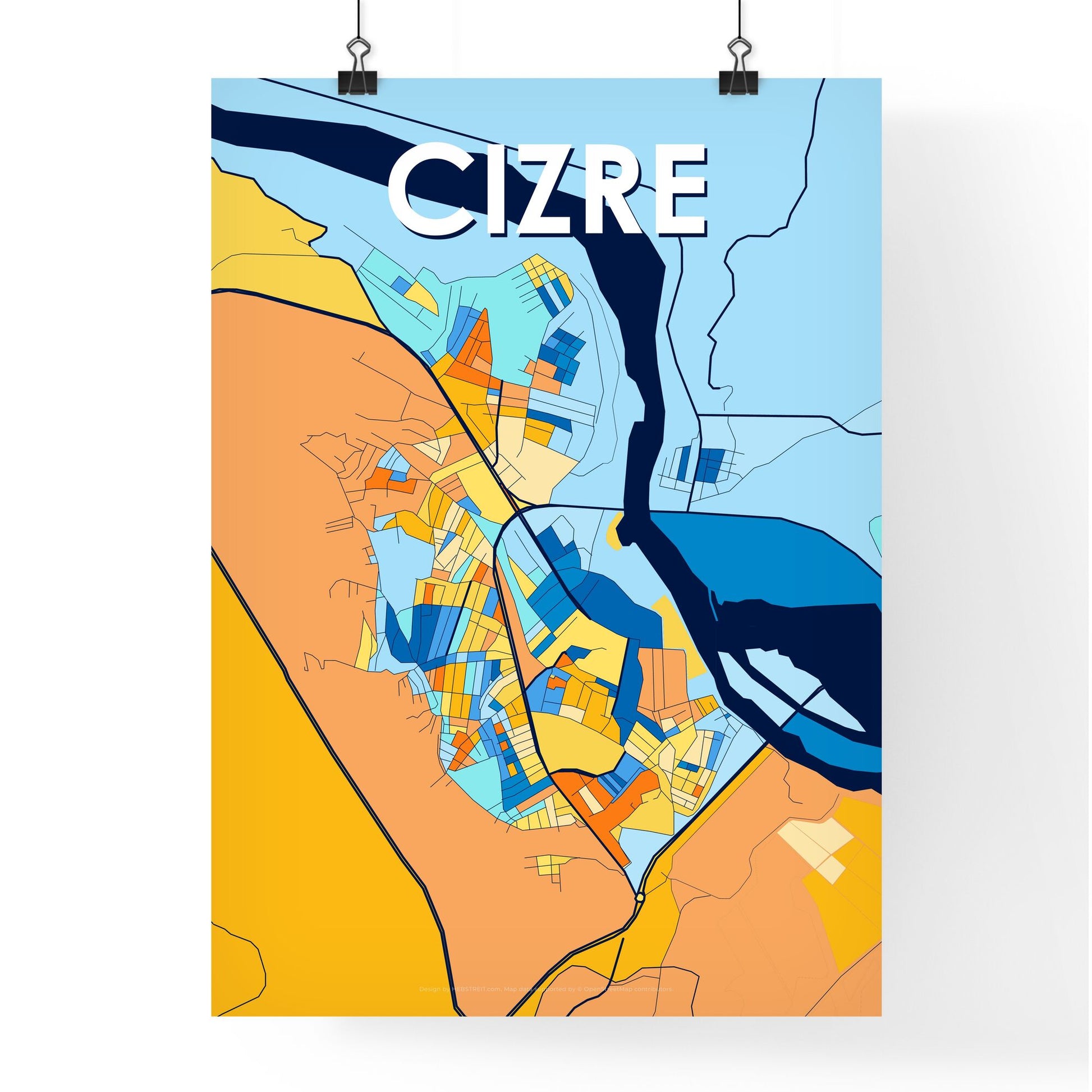 CIZRE TURKEY Vibrant Colorful Art Map Poster Blue Orange