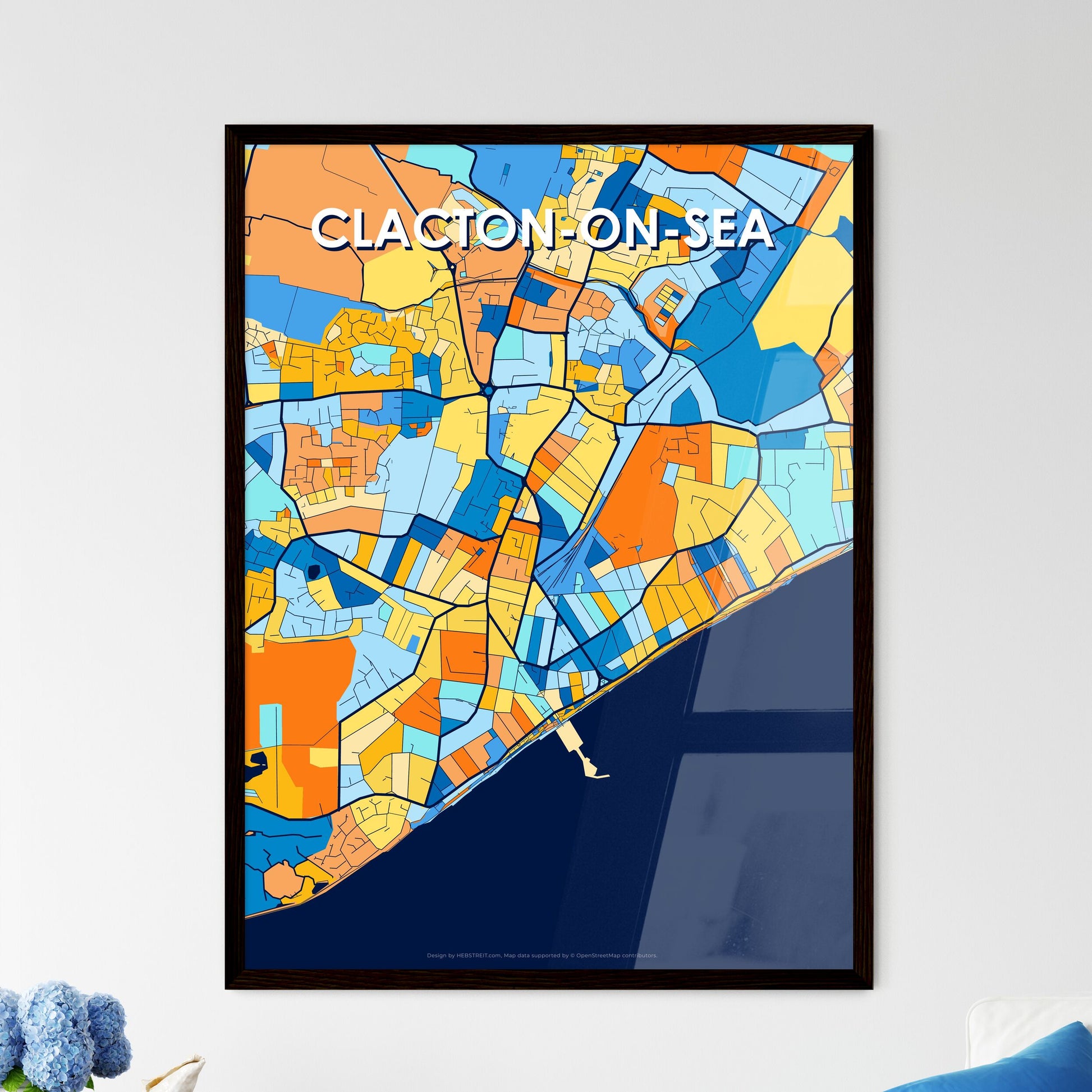 CLACTON-ON-SEA ENGLAND Vibrant Colorful Art Map Poster Blue Orange