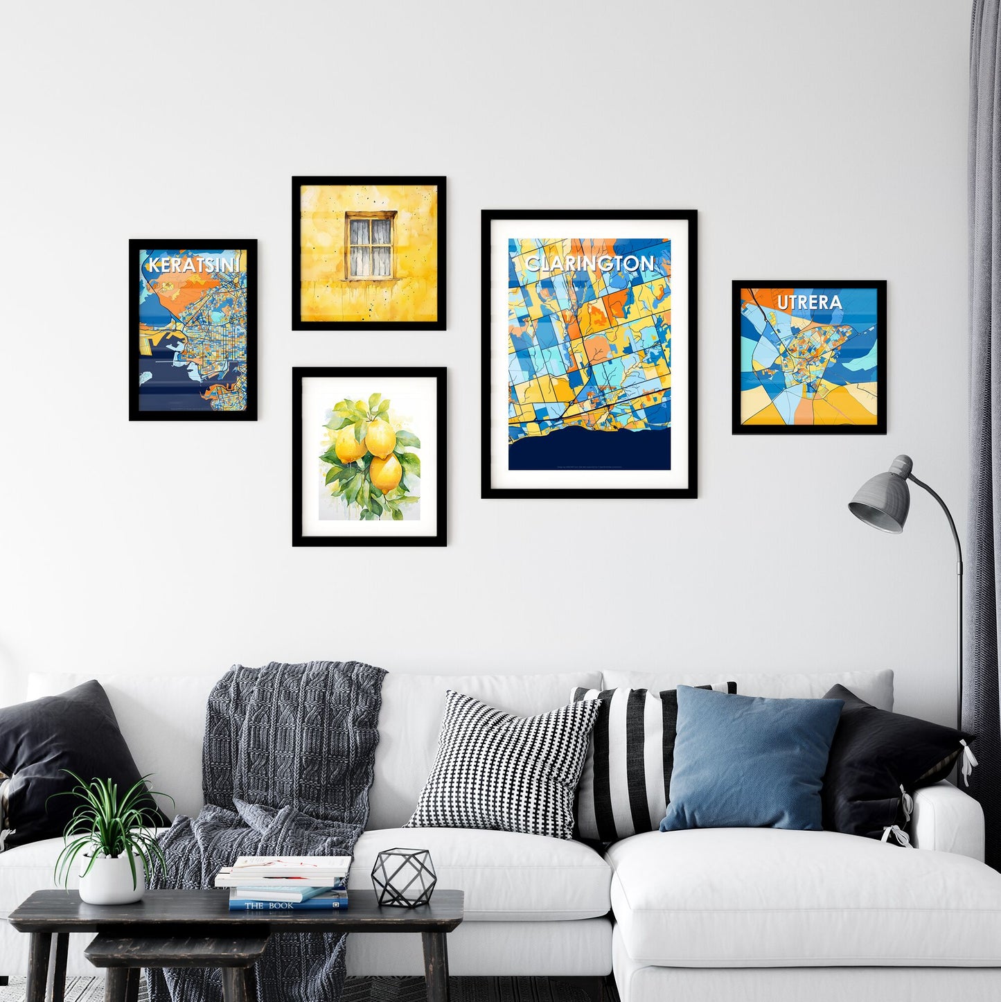 CLARINGTON CANADA Vibrant Colorful Art Map Poster Blue Orange