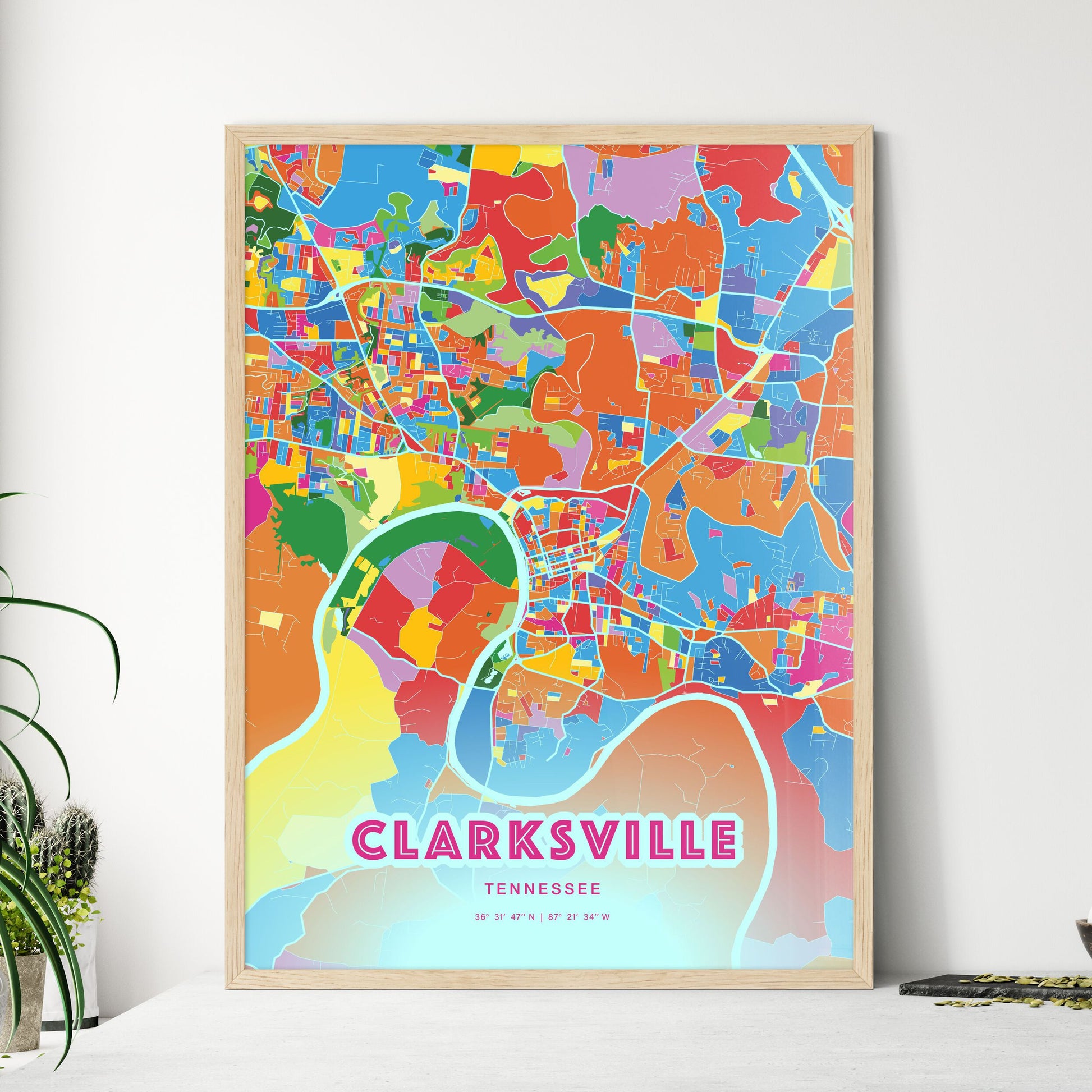 Colorful Clarksville Tennessee Fine Art Map Crazy Colors