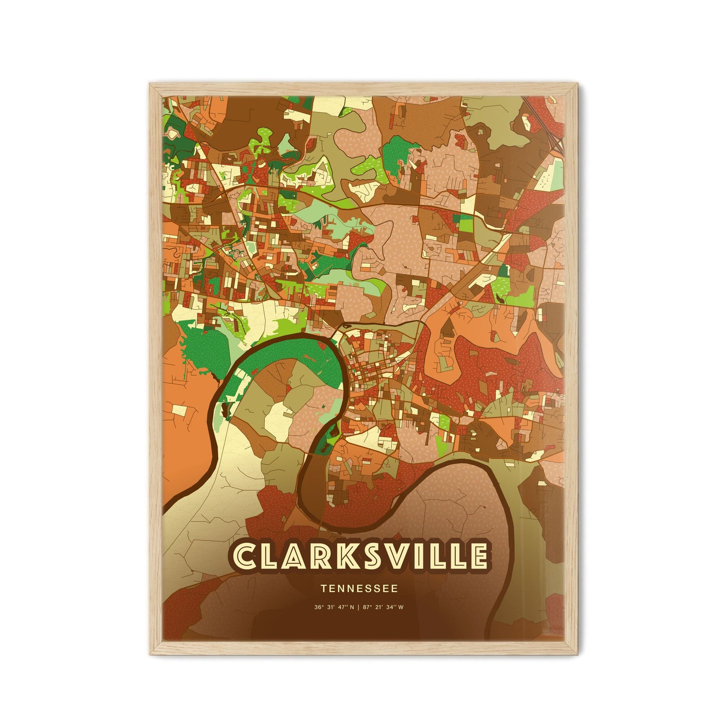 Colorful Clarksville Tennessee Fine Art Map Farmhouse