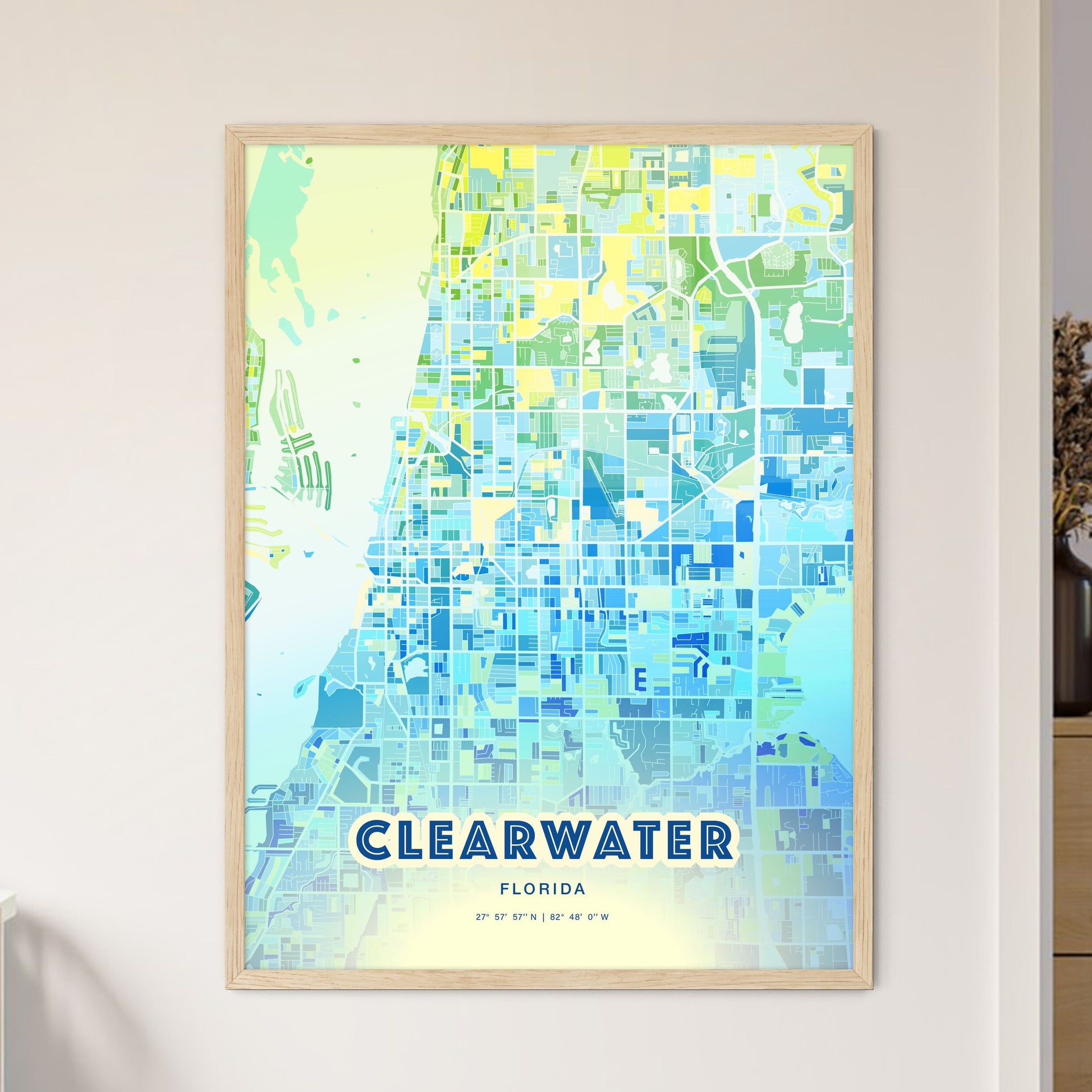 Colorful Clearwater Florida Fine Art Map Cool Blue