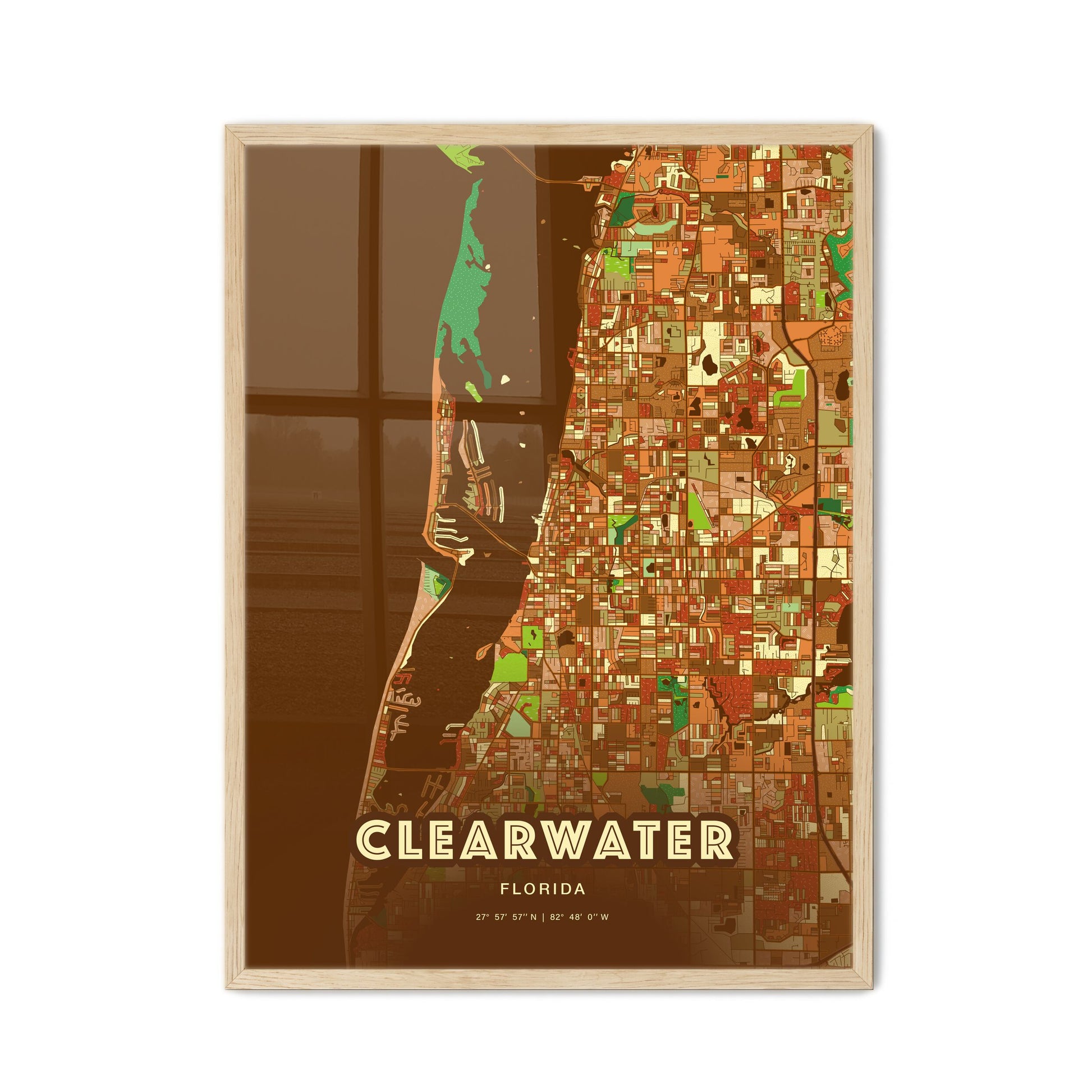 Colorful Clearwater Florida Fine Art Map Farmhouse