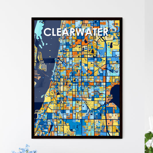 CLEARWATER FLORIDA Vibrant Colorful Art Map Poster Blue Orange