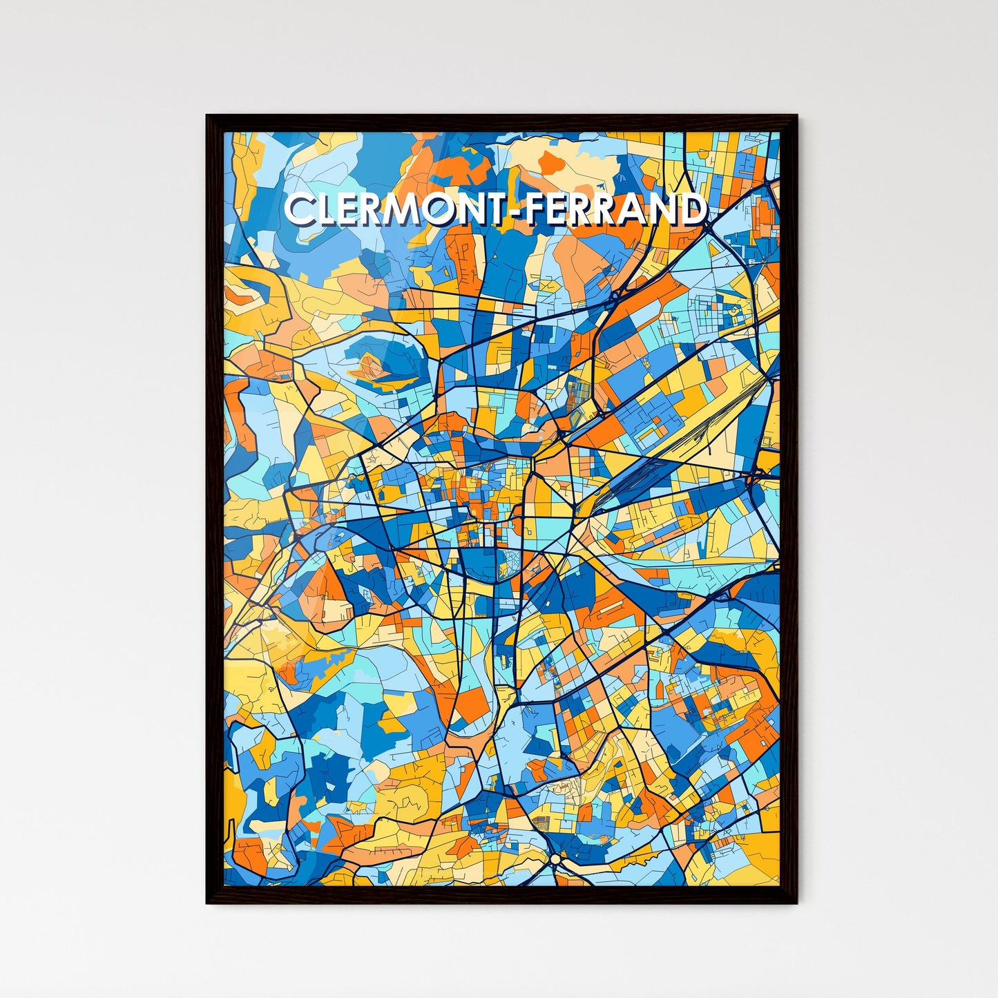 CLERMONT-FERRAND FRANCE Vibrant Colorful Art Map Poster Blue Orange