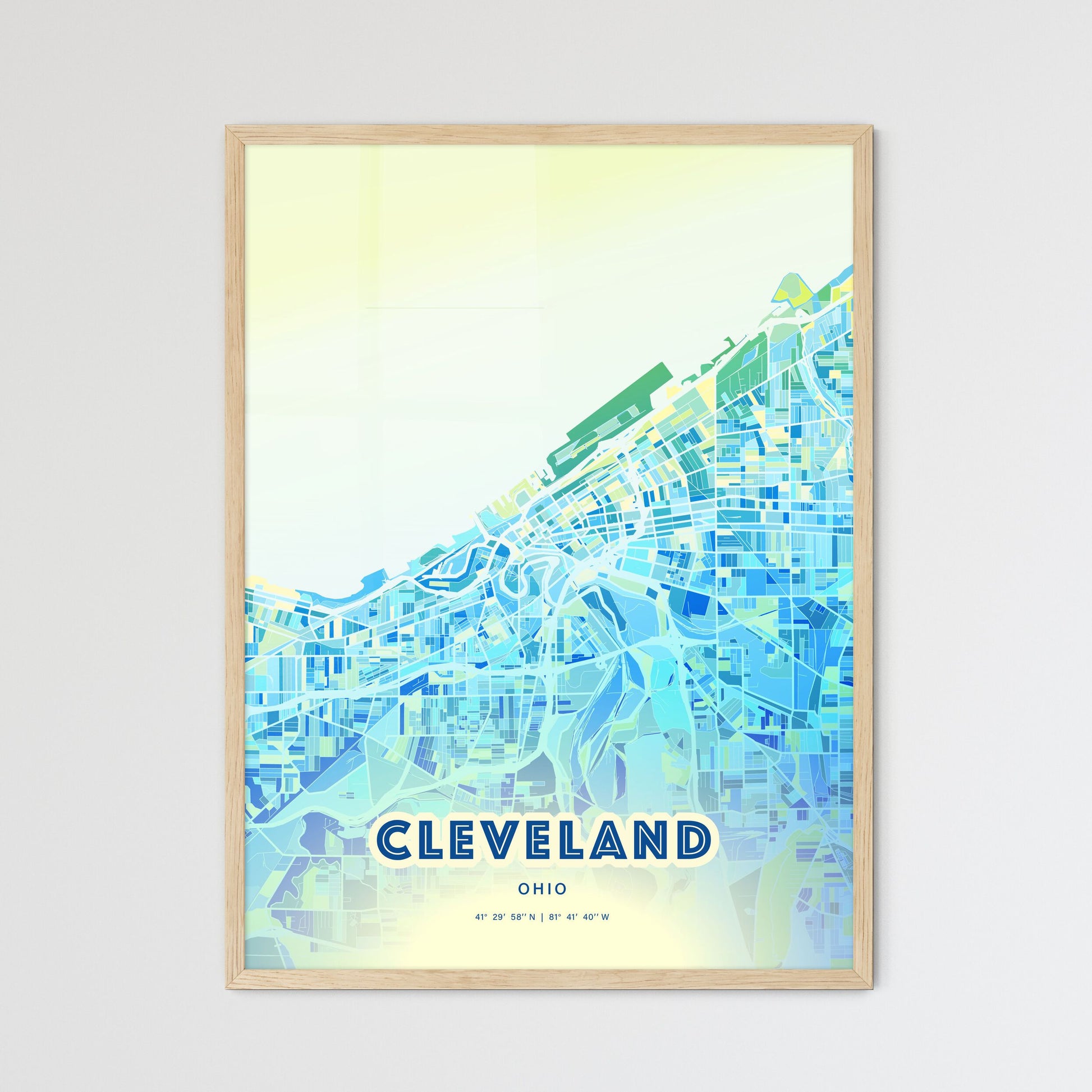 Colorful Cleveland Ohio Fine Art Map Cool Blue