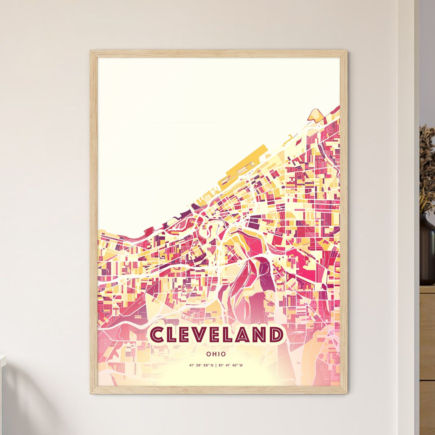 Colorful Cleveland Ohio Fine Art Map Hot Red