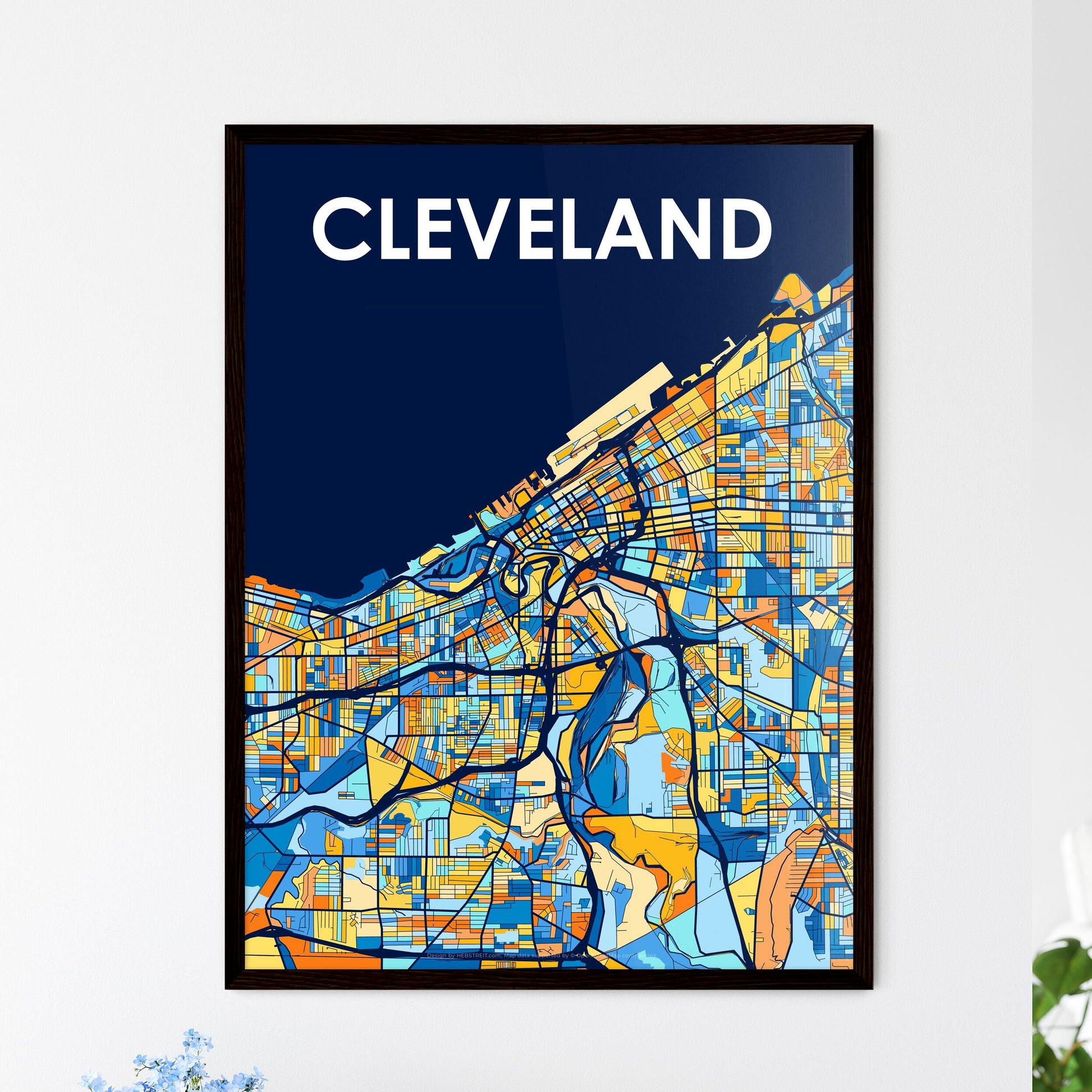 CLEVELAND OHIO Vibrant Colorful Art Map Poster Blue Orange