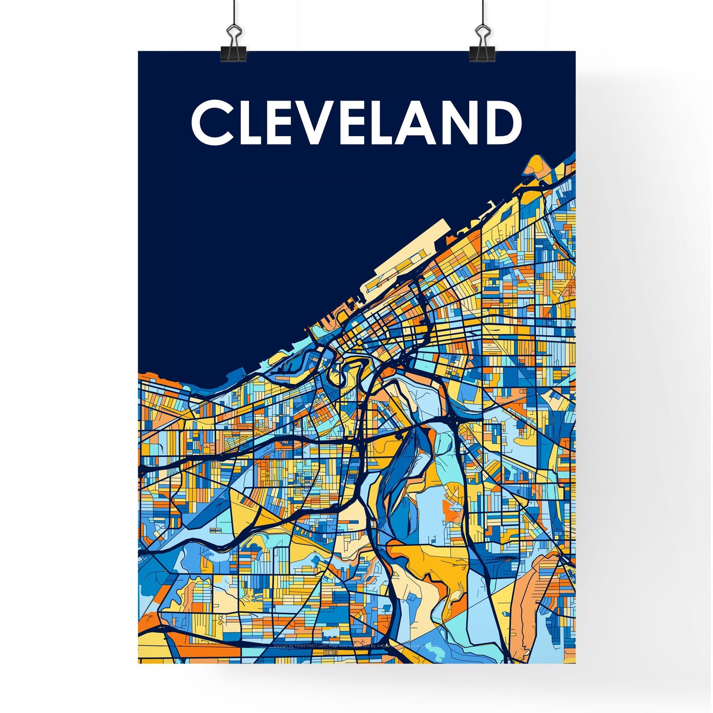 CLEVELAND OHIO Vibrant Colorful Art Map Poster Blue Orange