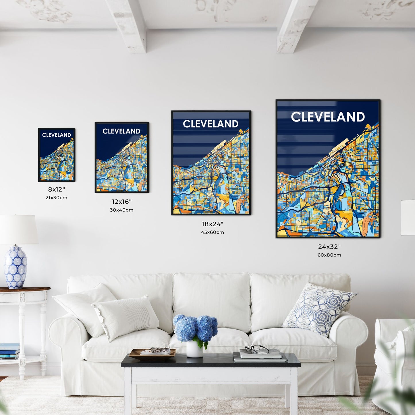 CLEVELAND OHIO Vibrant Colorful Art Map Poster Blue Orange