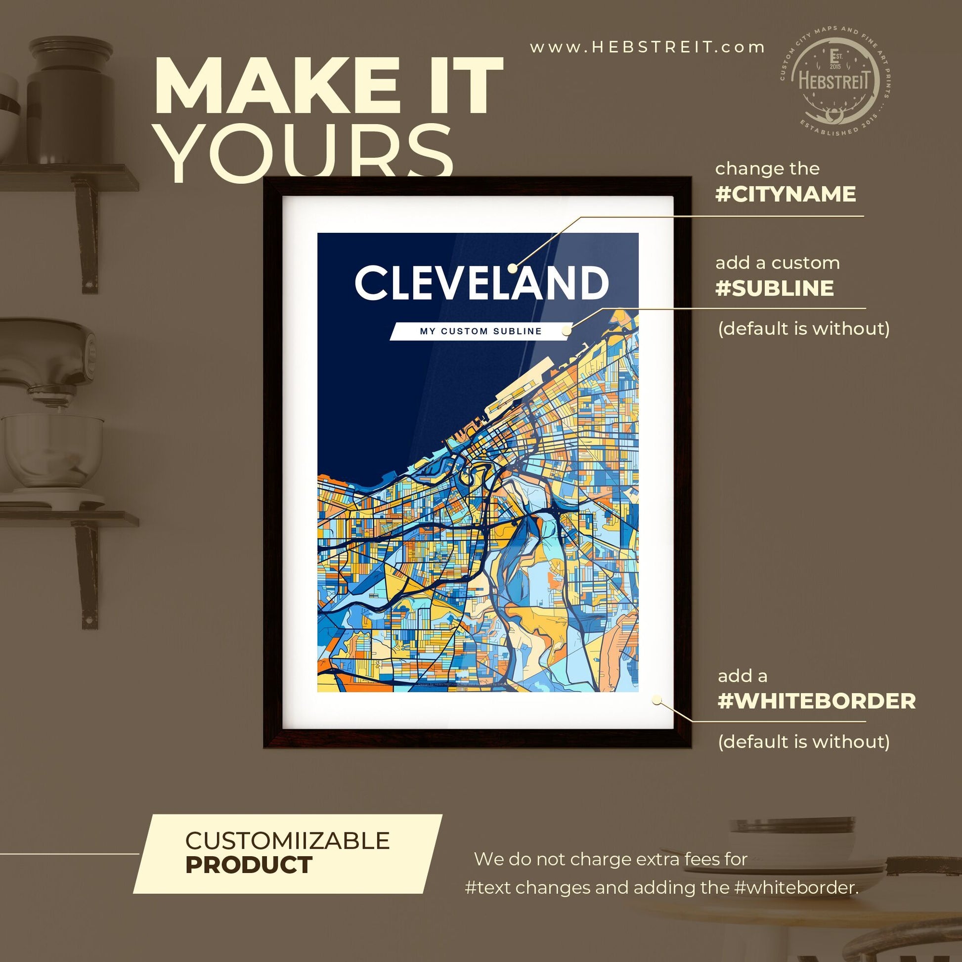 CLEVELAND OHIO Vibrant Colorful Art Map Poster Blue Orange