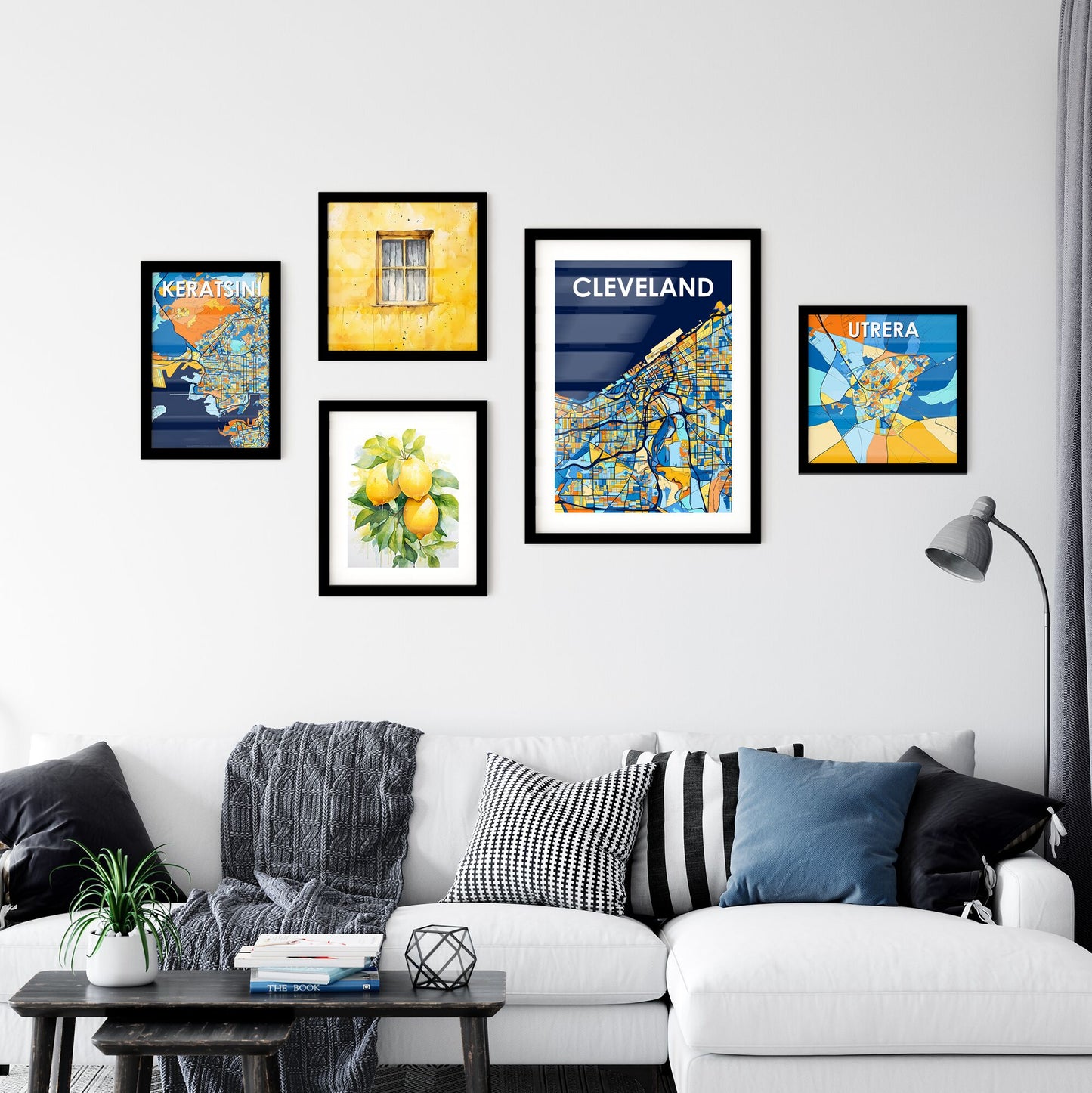 CLEVELAND OHIO Vibrant Colorful Art Map Poster Blue Orange