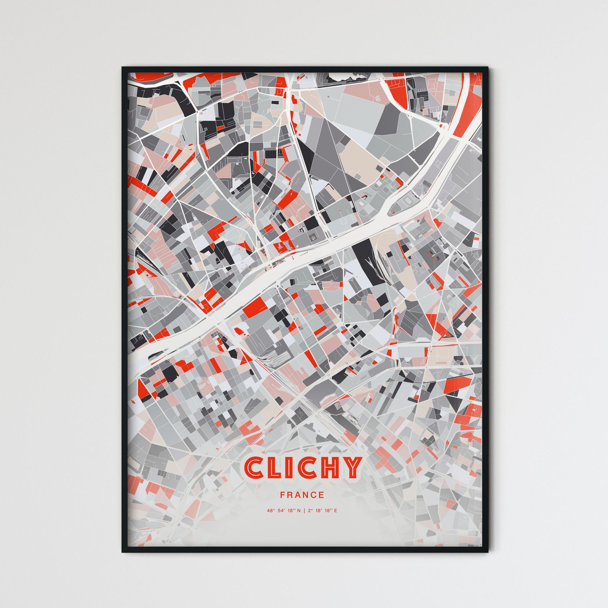 Colorful Clichy France Fine Art Map Modern Expressive