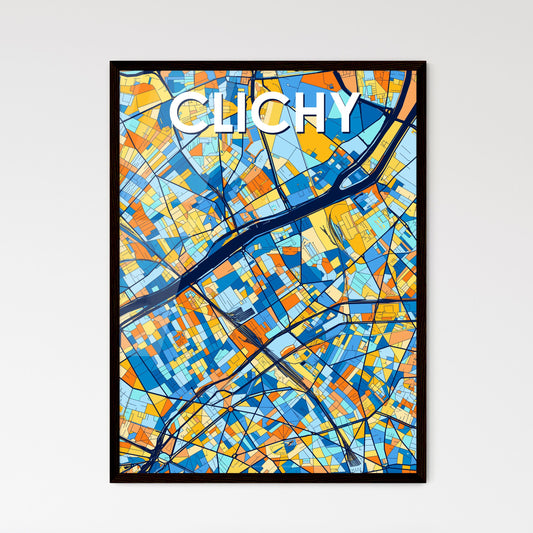 CLICHY FRANCE Vibrant Colorful Art Map Poster Blue Orange