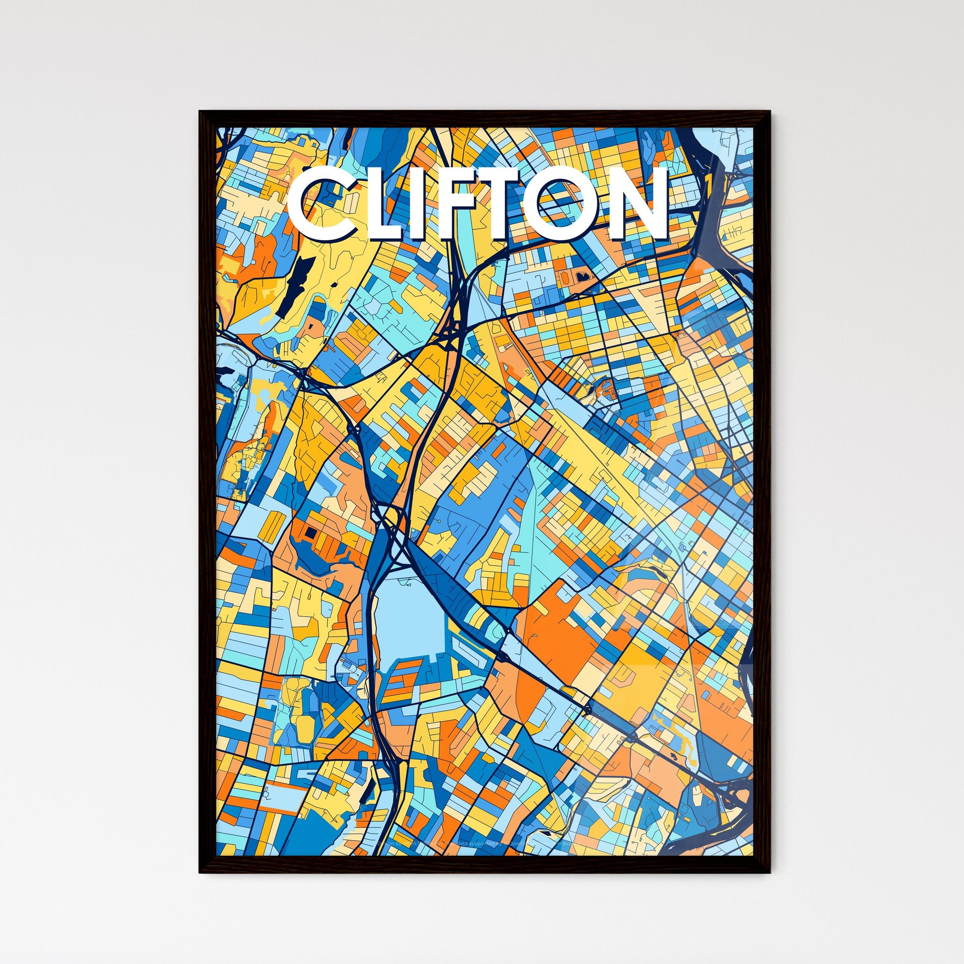 CLIFTON NEW JERSEY Vibrant Colorful Art Map Poster Blue Orange