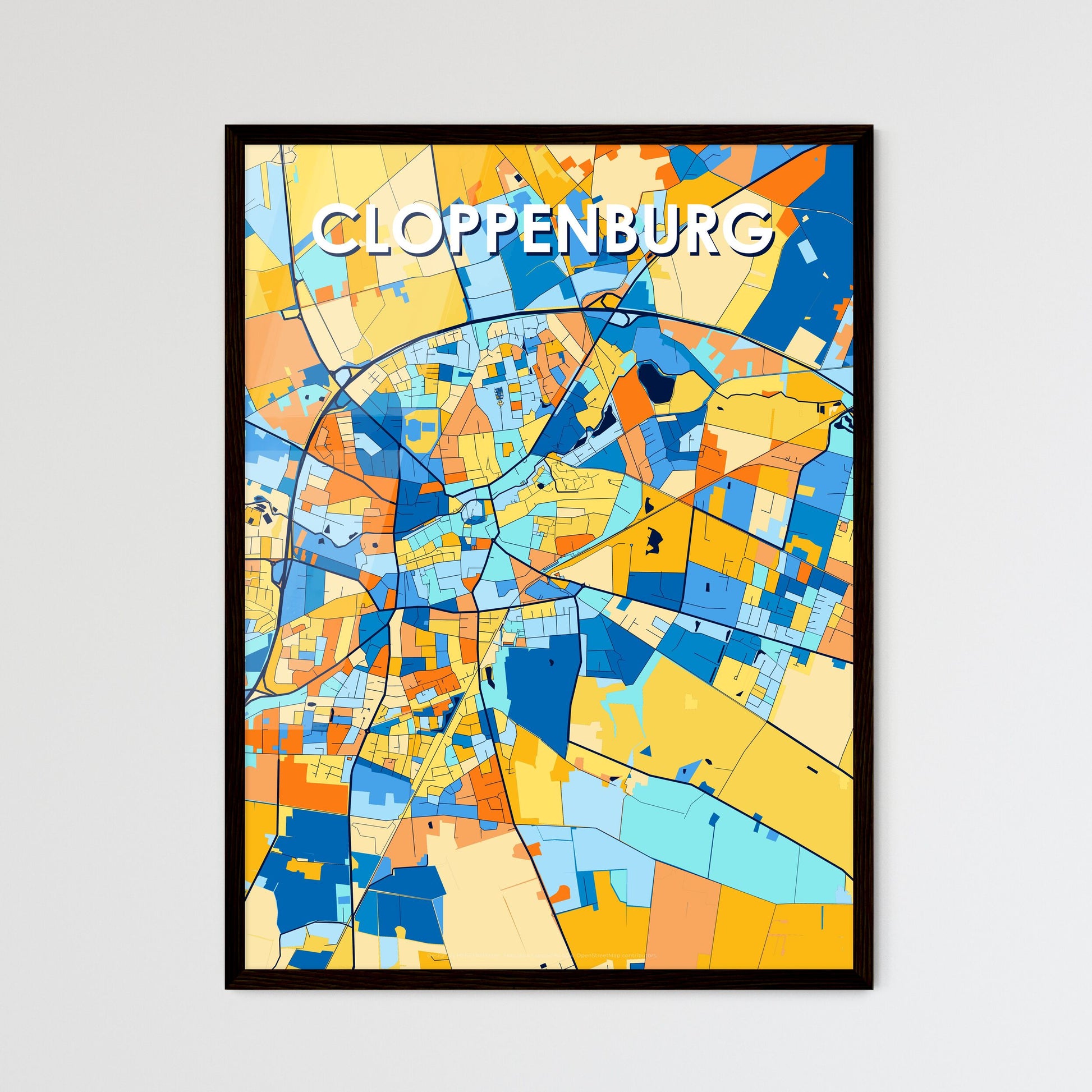 CLOPPENBURG GERMANY Vibrant Colorful Art Map Poster Blue Orange