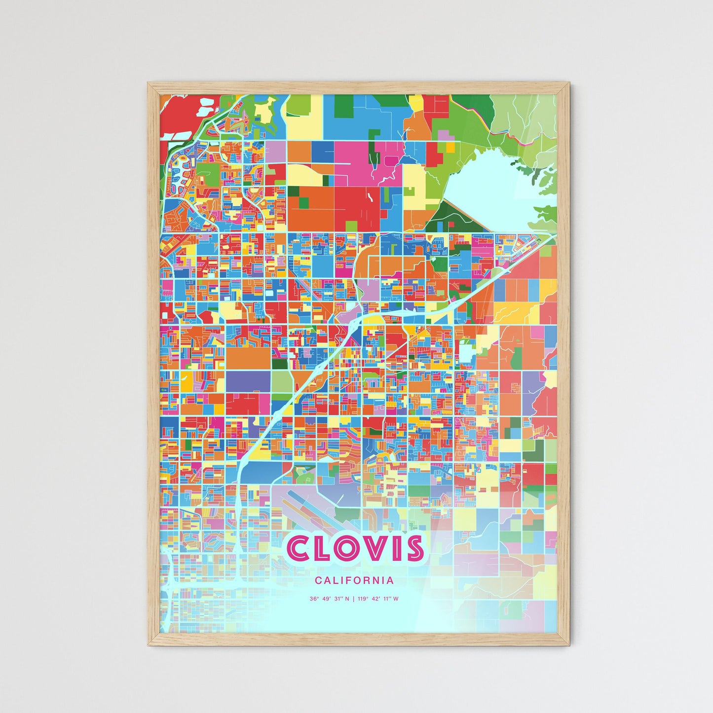Colorful Clovis California Fine Art Map Crazy Colors