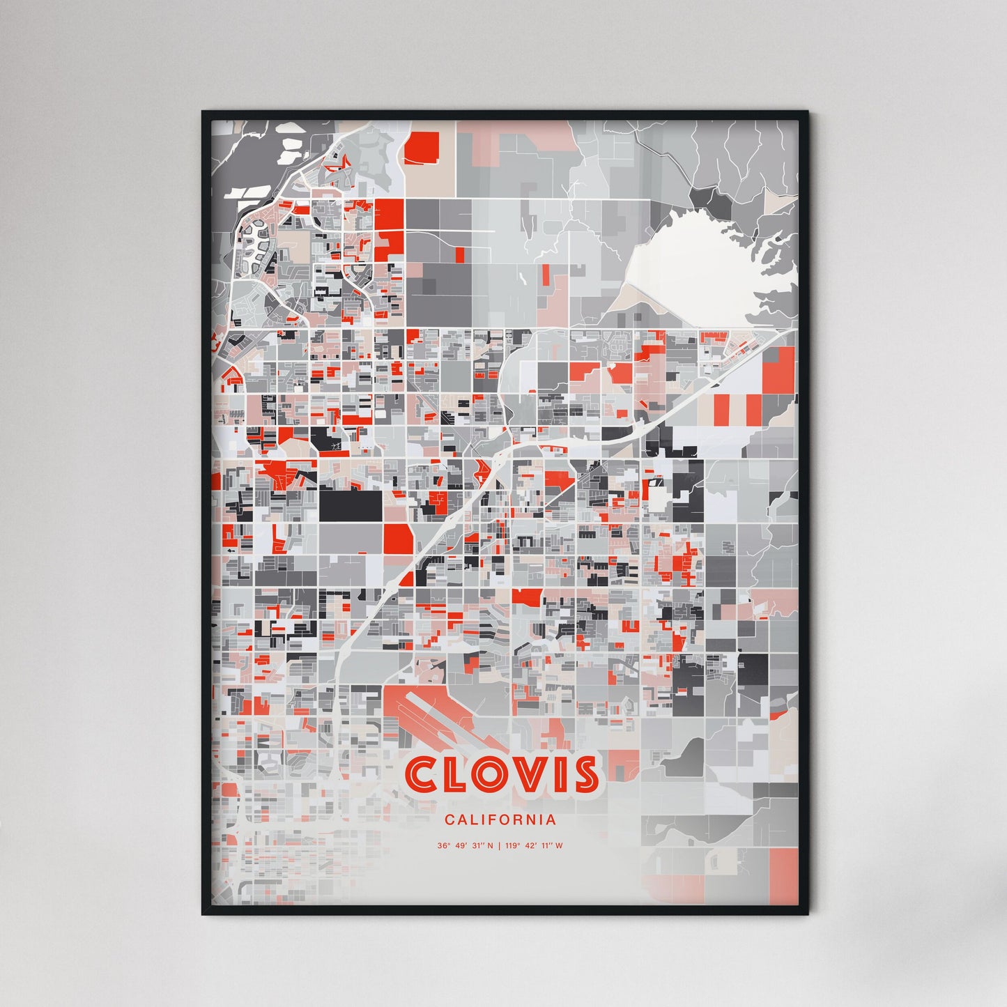 Colorful Clovis California Fine Art Map Modern Expressive