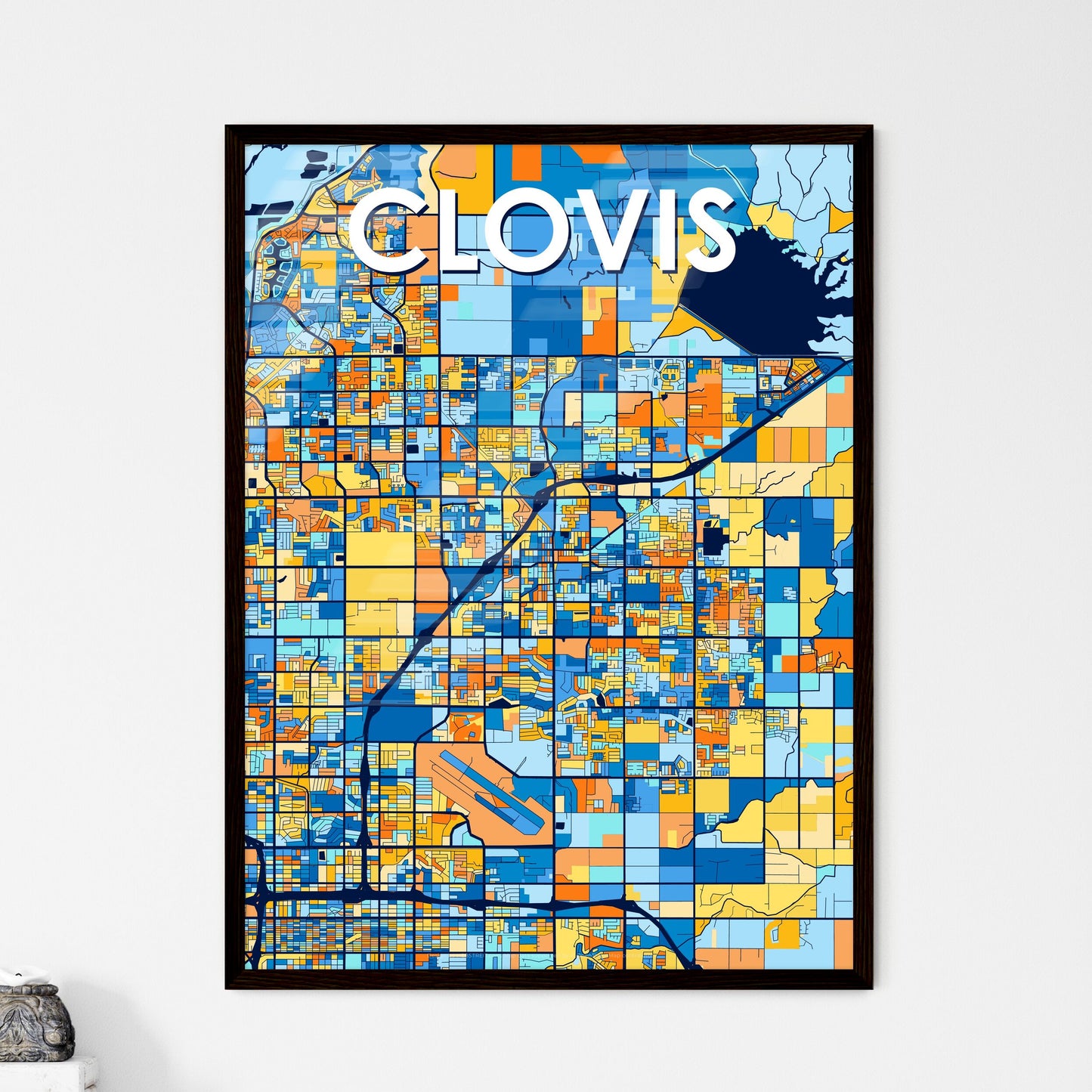 CLOVIS CALIFORNIA Vibrant Colorful Art Map Poster Blue Orange