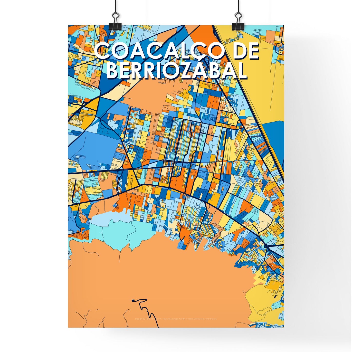 COACALCO DE BERRIOZÁBAL MEXICO Vibrant Colorful Art Map Poster Blue Orange