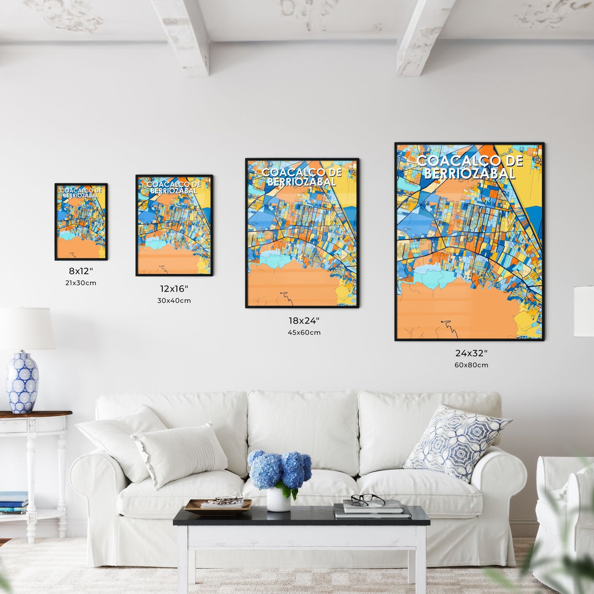 COACALCO DE BERRIOZÁBAL MEXICO Vibrant Colorful Art Map Poster Blue Orange