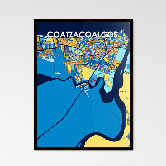 COATZACOALCOS MEXICO Vibrant Colorful Art Map Poster Blue Orange