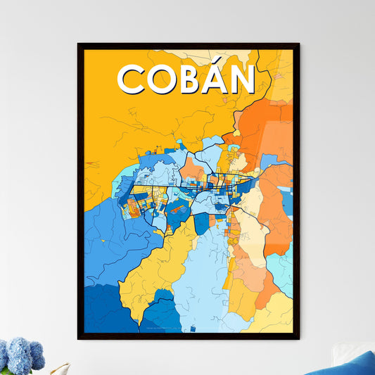 COBÁN GUATEMALA Vibrant Colorful Art Map Poster Blue Orange