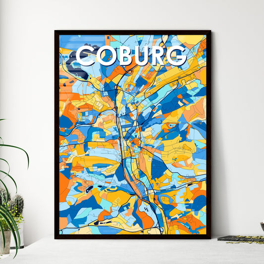 COBURG GERMANY Vibrant Colorful Art Map Poster Blue Orange