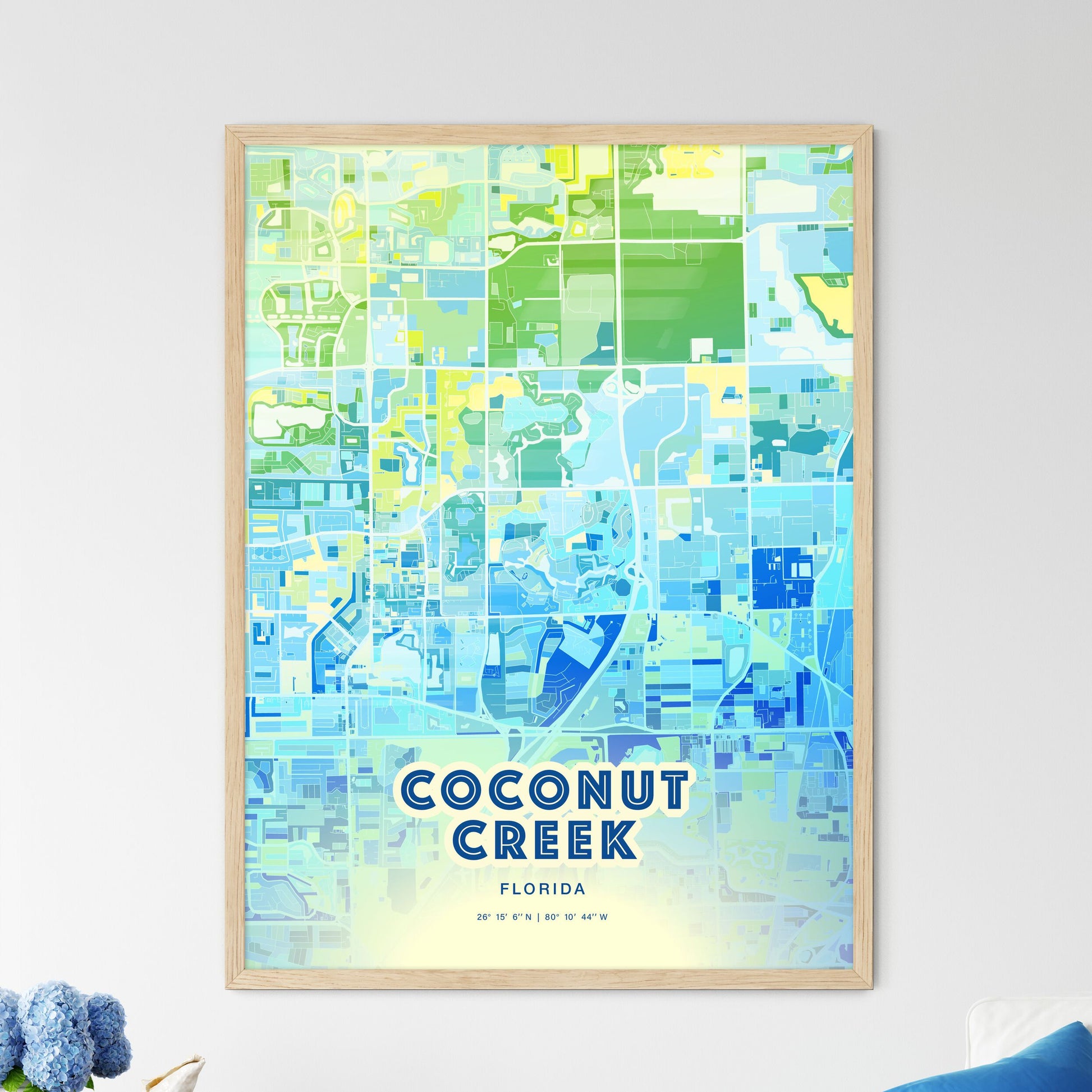 Colorful Coconut Creek Florida Fine Art Map Cool Blue