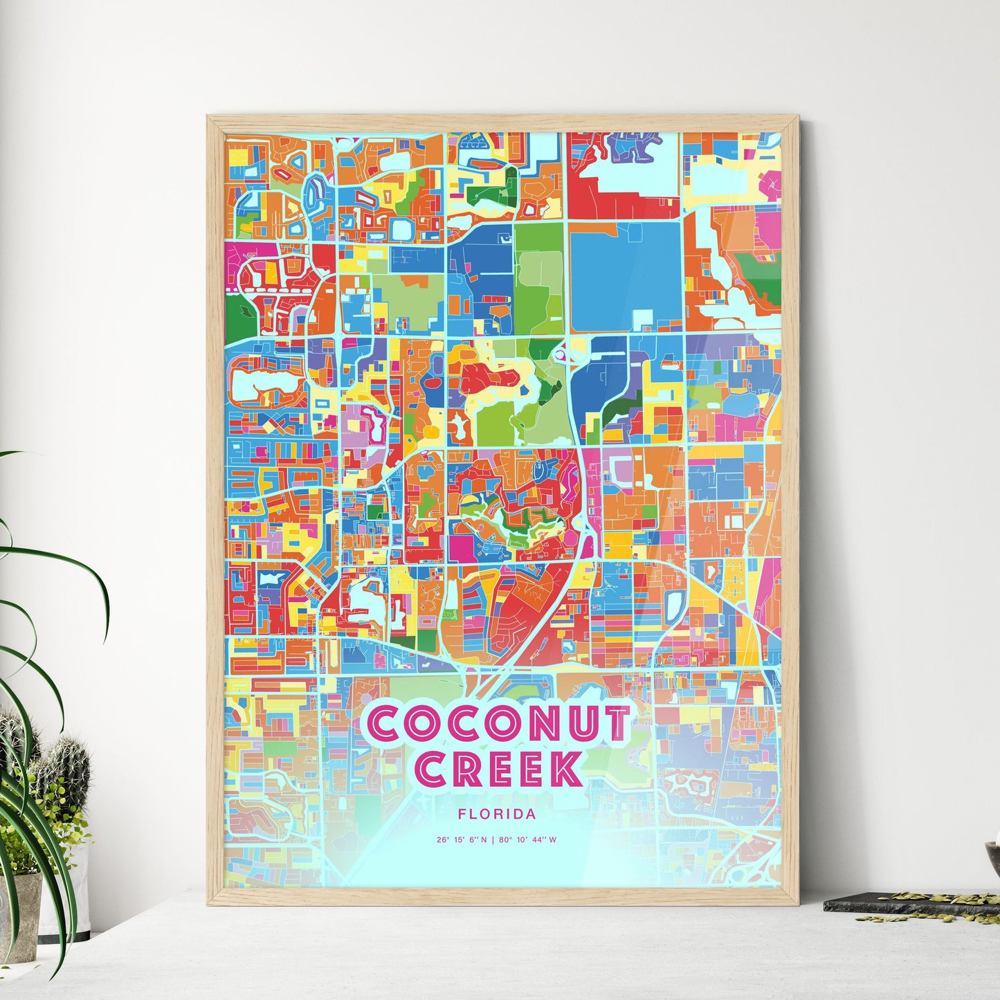 Colorful Coconut Creek Florida Fine Art Map Crazy Colors