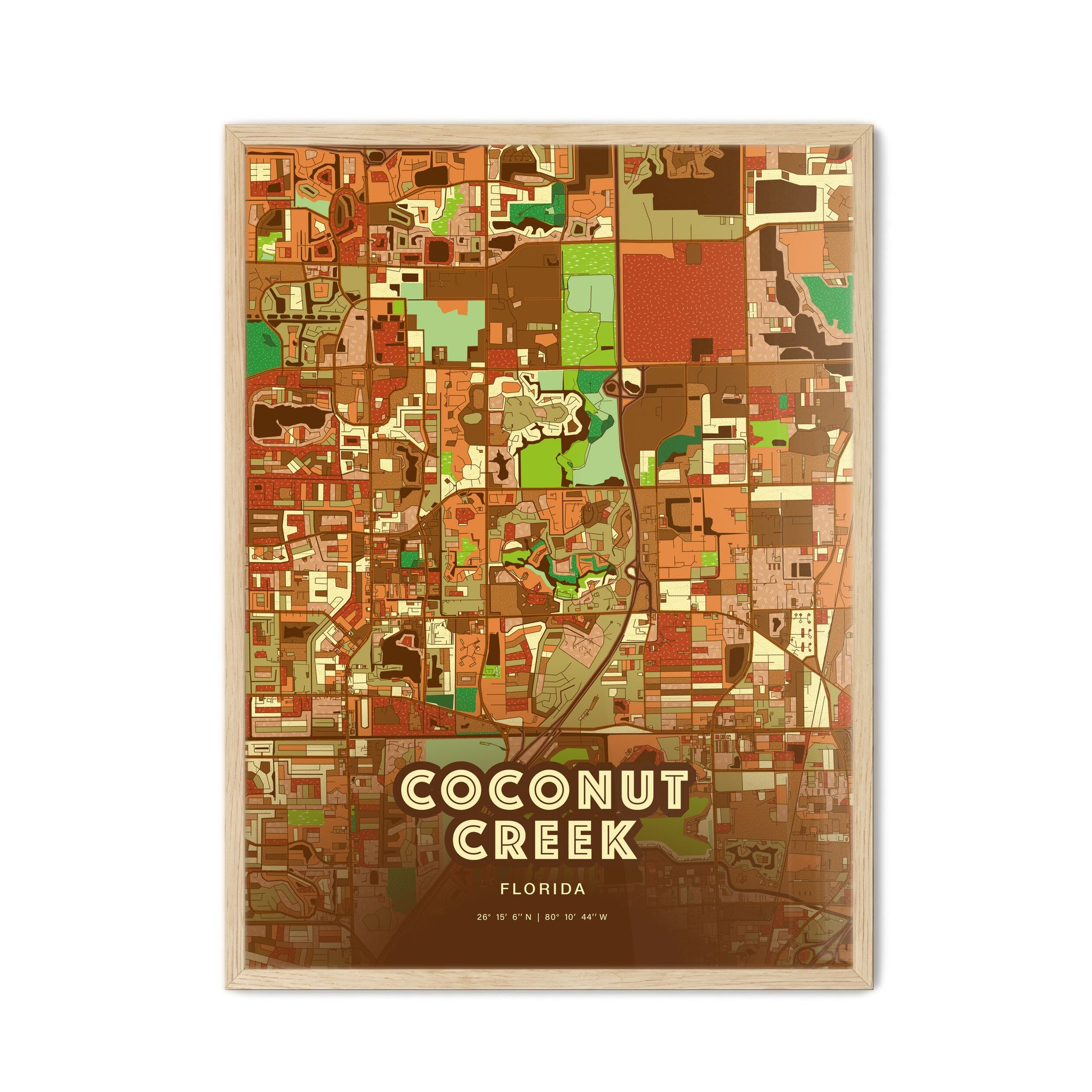 Colorful Coconut Creek Florida Fine Art Map Farmhouse