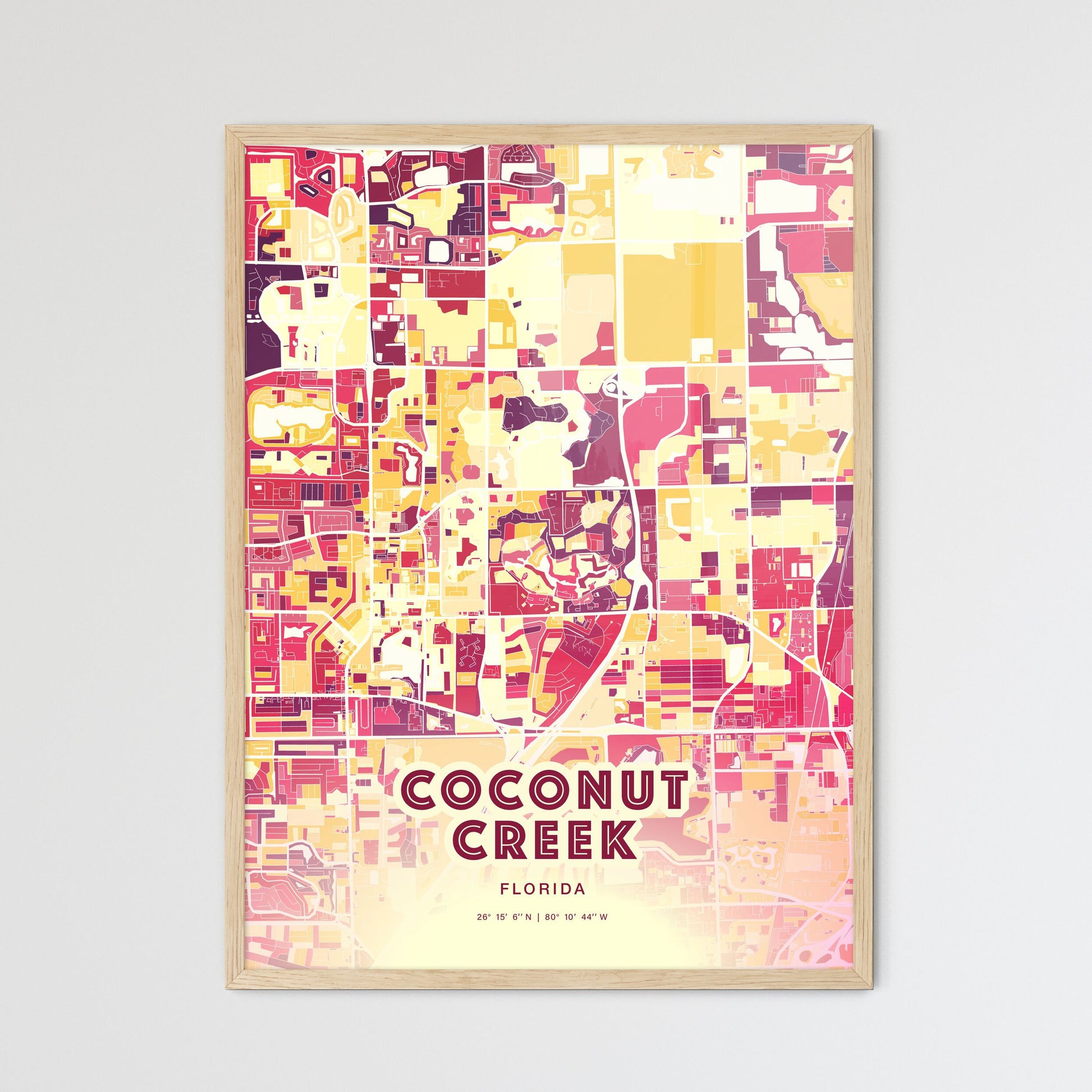 Colorful Coconut Creek Florida Fine Art Map Hot Red