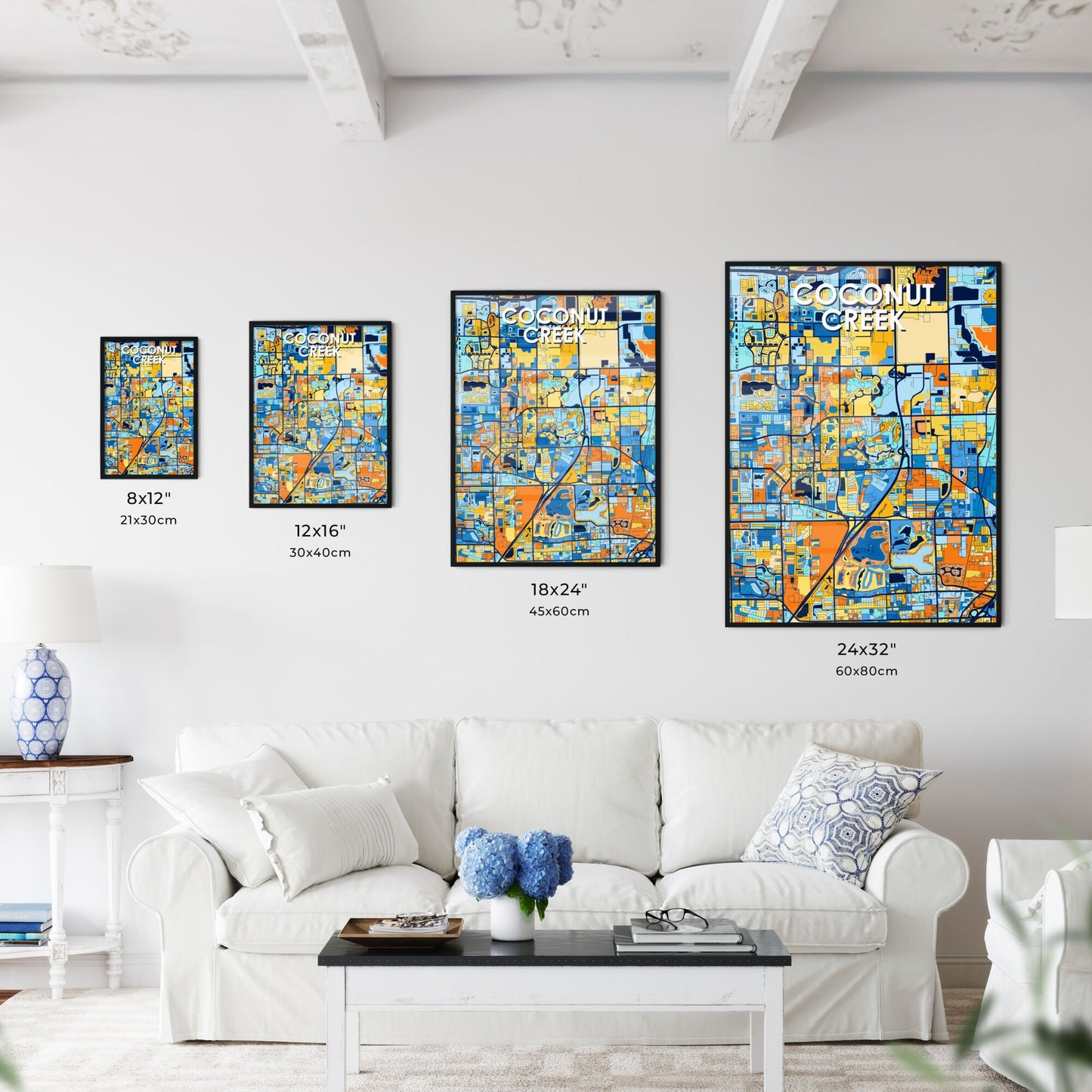 COCONUT CREEK FLORIDA Vibrant Colorful Art Map Poster Blue Orange