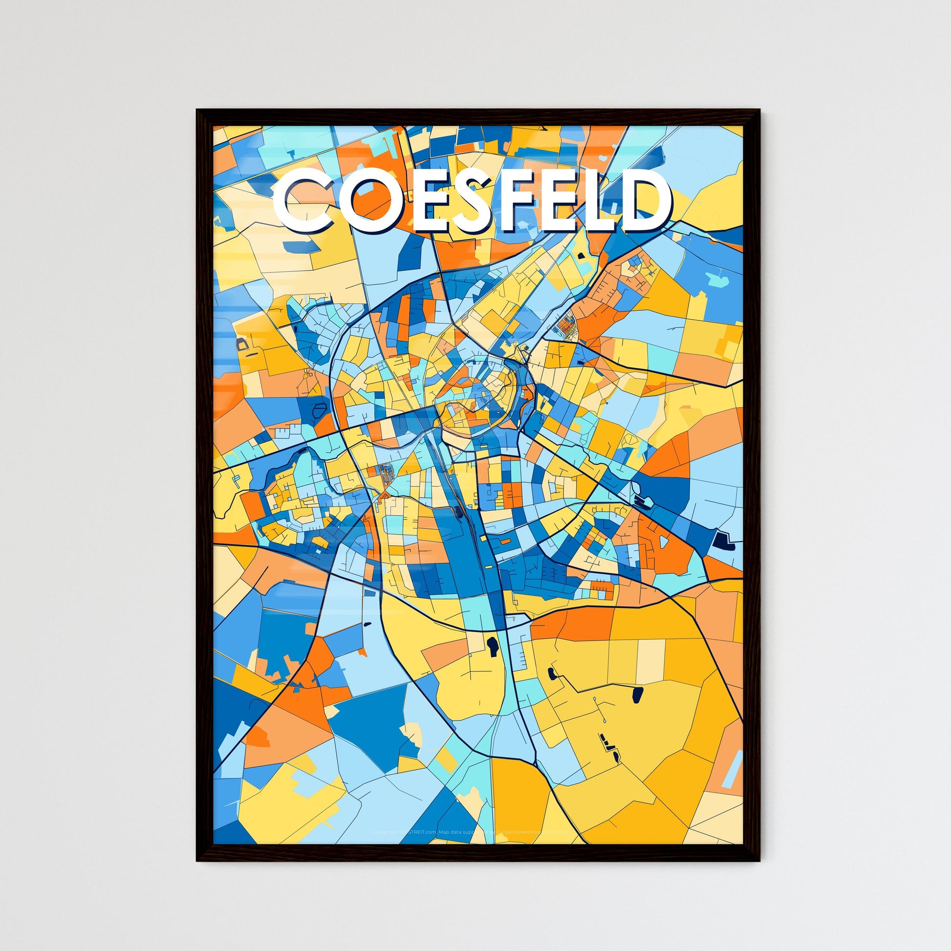 COESFELD GERMANY Vibrant Colorful Art Map Poster Blue Orange