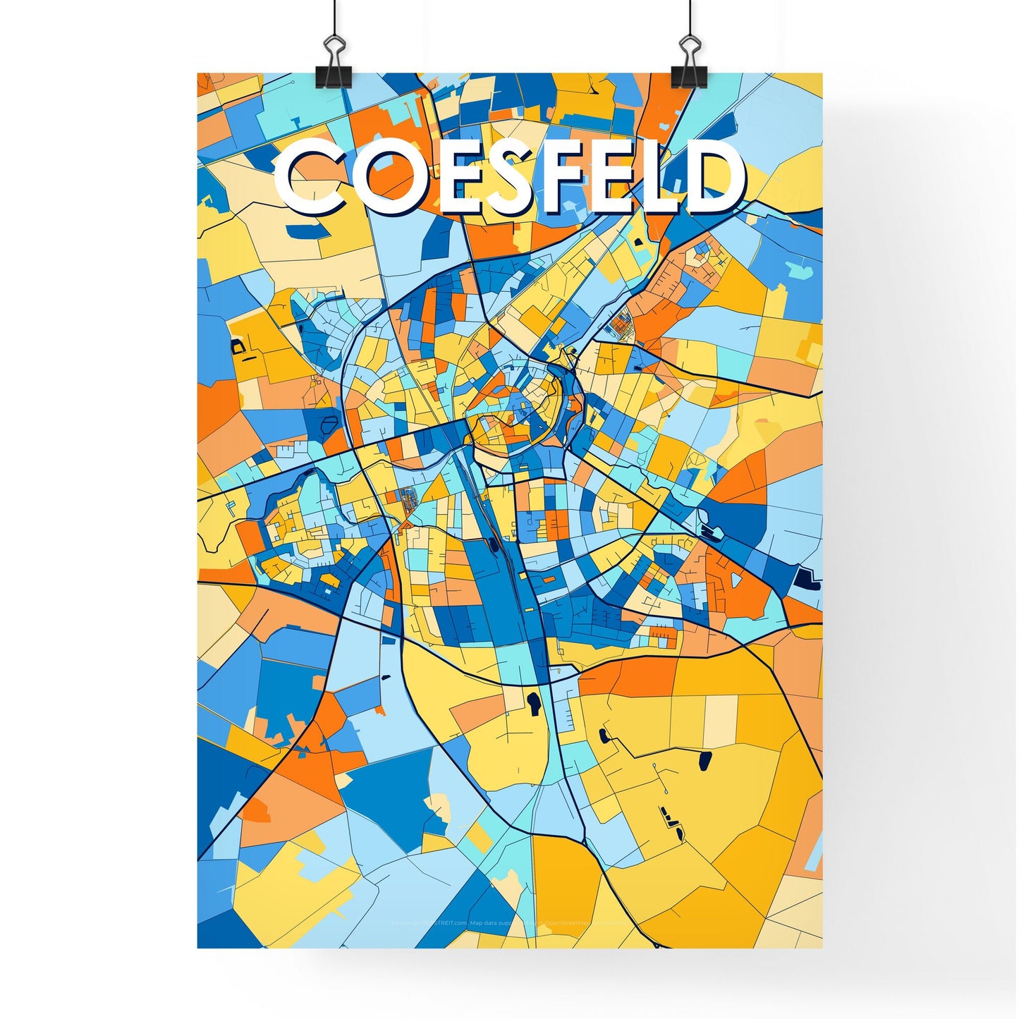 COESFELD GERMANY Vibrant Colorful Art Map Poster Blue Orange