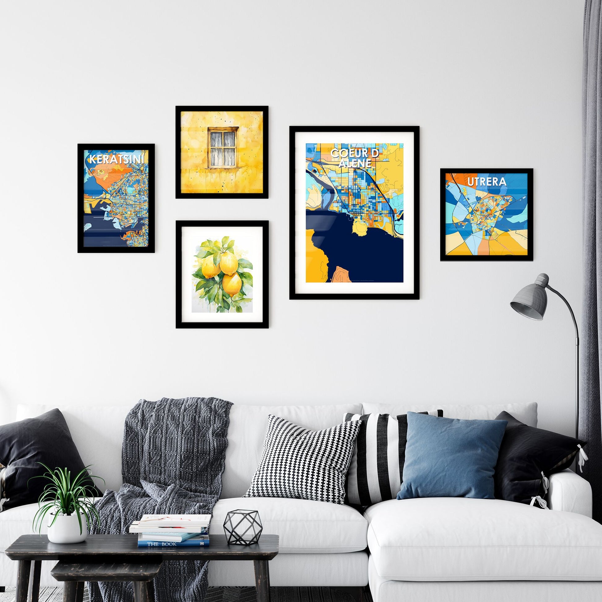 COEUR D ALENE IDAHO Vibrant Colorful Art Map Poster Blue Orange