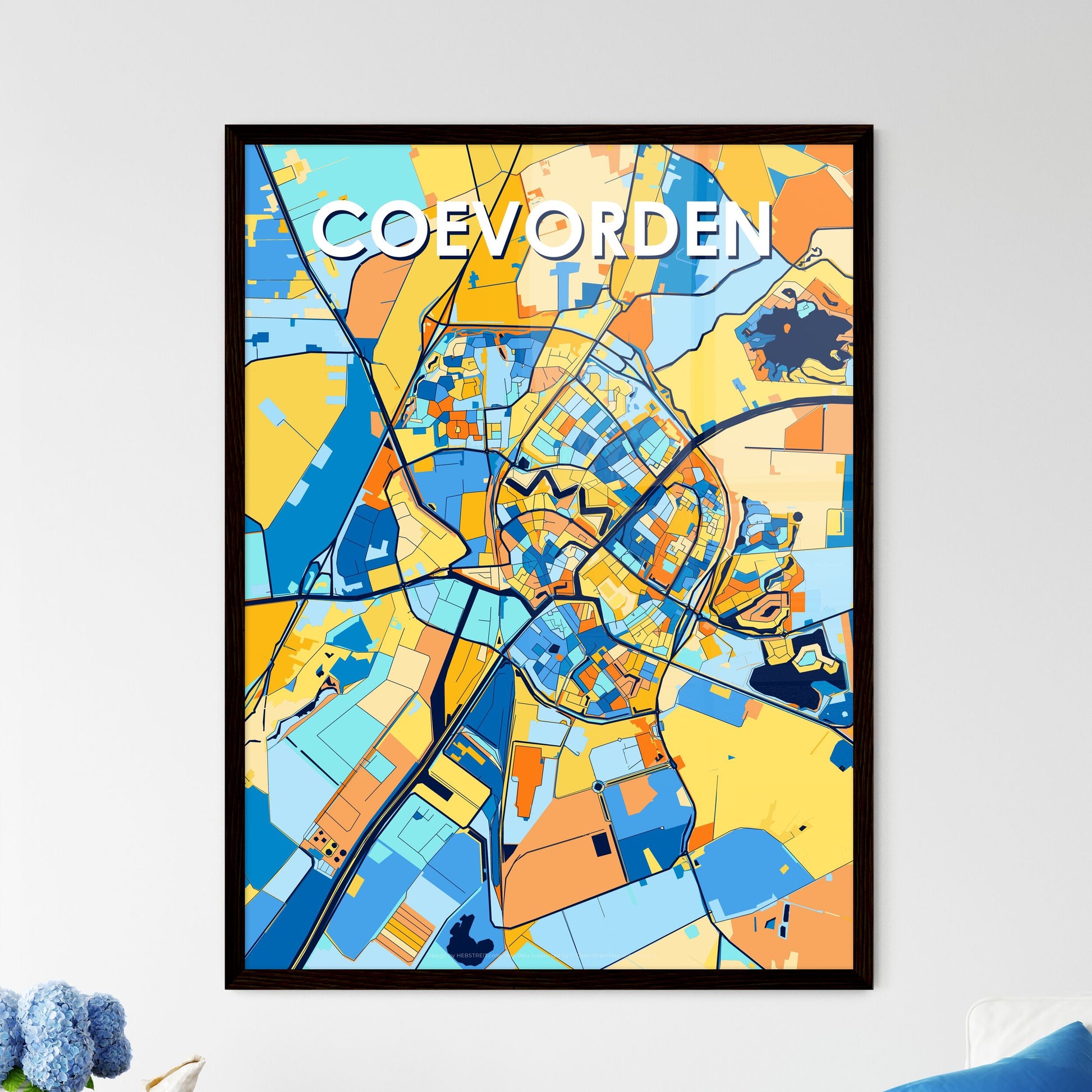 COEVORDEN NETHERLANDS Vibrant Colorful Art Map Poster Blue Orange