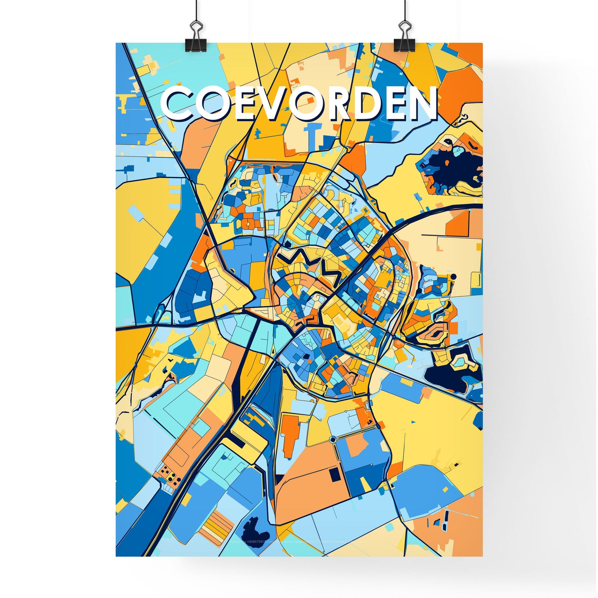 COEVORDEN NETHERLANDS Vibrant Colorful Art Map Poster Blue Orange