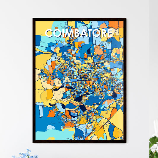 COIMBATORE INDIA Vibrant Colorful Art Map Poster Blue Orange